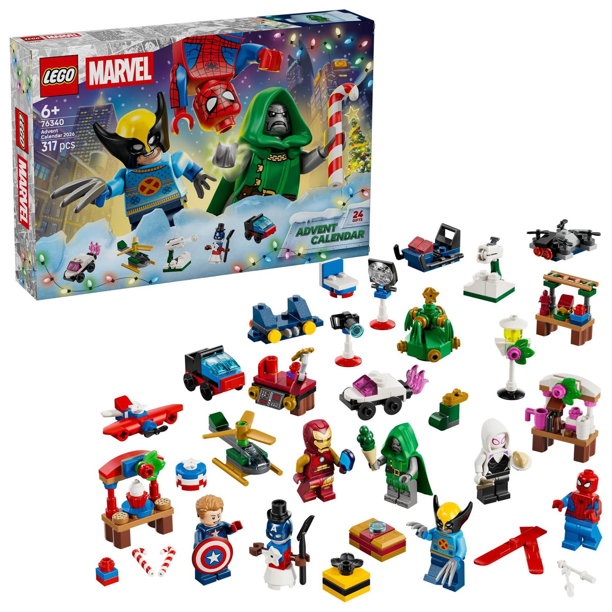 LEGO | Marvel Advent Calendar 2026 - Pre-Christmas Gift Toy - 24 Superhero Surprises with 6 Minifigures, Airplane & Car - Gift for Fans and Boys and Girls aged 6 and up - 76340