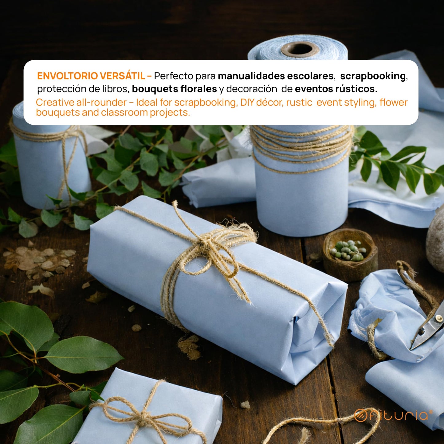 OFITURIA Kraft Paper Blue Pastel - Roll 0.30 × 15 m - 3 Rolls - Wrapping Paper and Packaging Paper - Craft Paper for DIY, Decoration and Sewing Patterns - Tear-Resistant and Easy to Cut - COM620-parent2