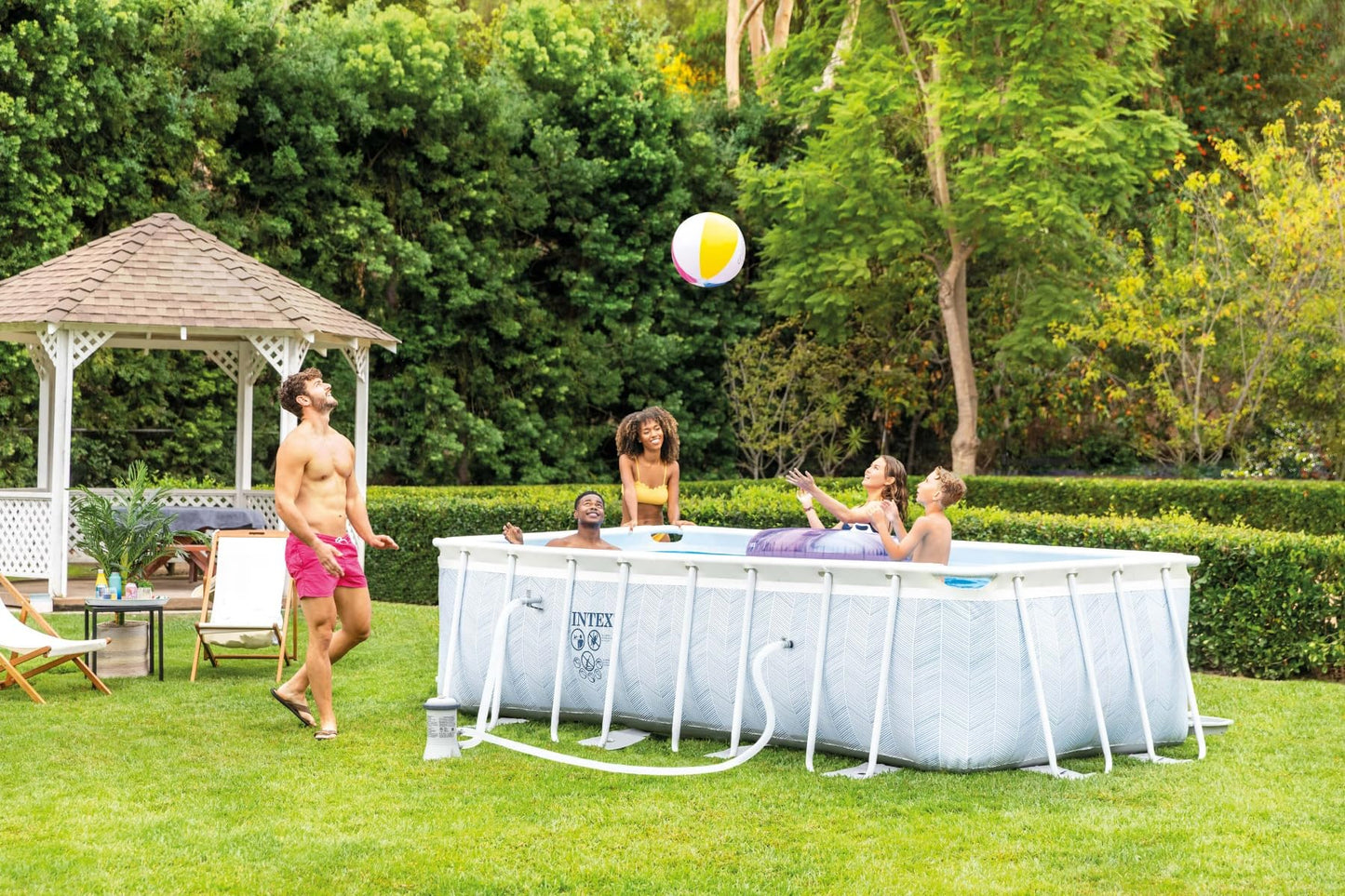 Intex 4m x 2m x 1m Chevron Prism Rectangular Pool Set, Set-up Size: 4.00m x 2.00m x 1.00m (26780GN)