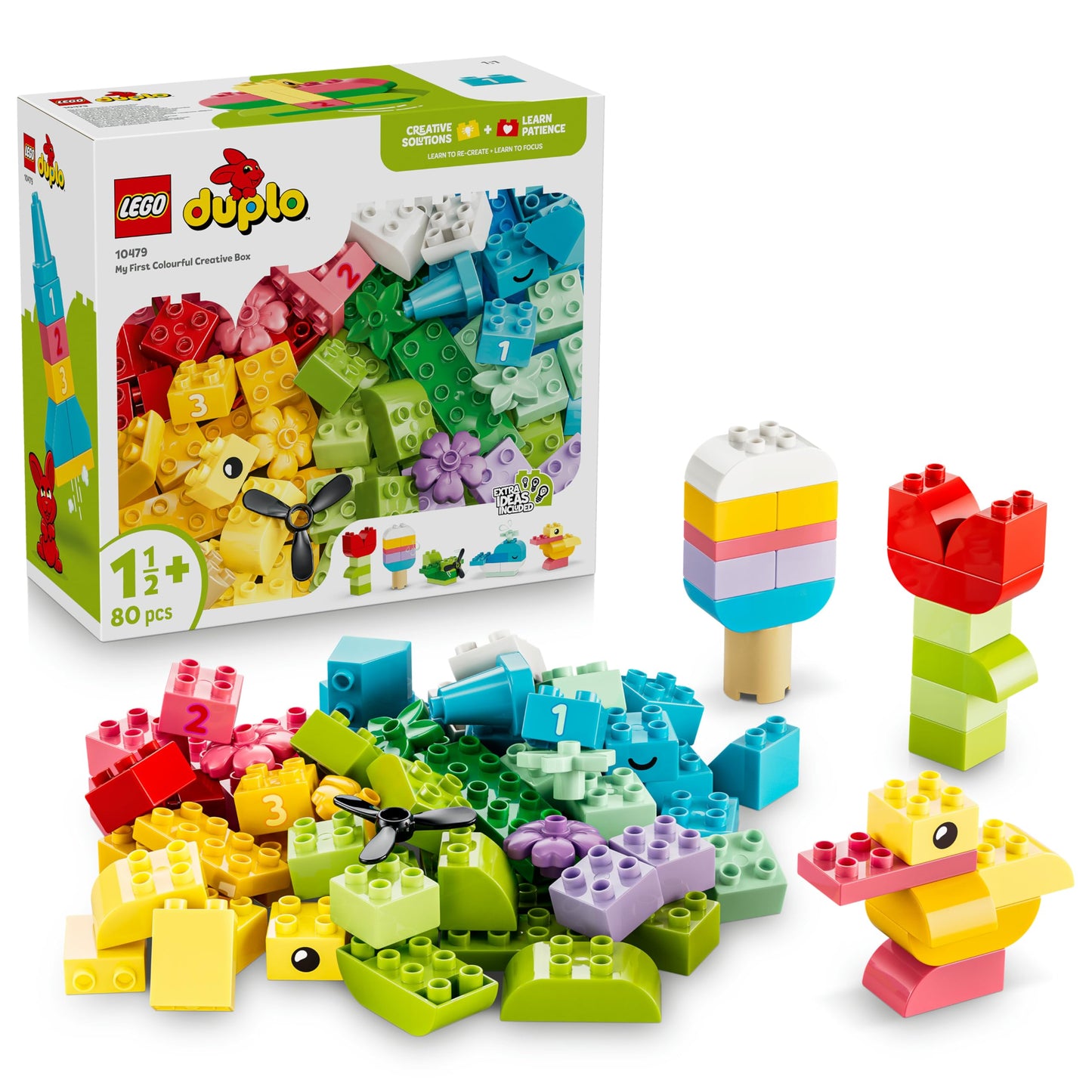 LEGO DUPLO Classic colorful creative box - educational toy to promote fine motor skills for toddlers - including number stones, animals, vehicles and play food - gift for boys and girls from 1 year old - 10479