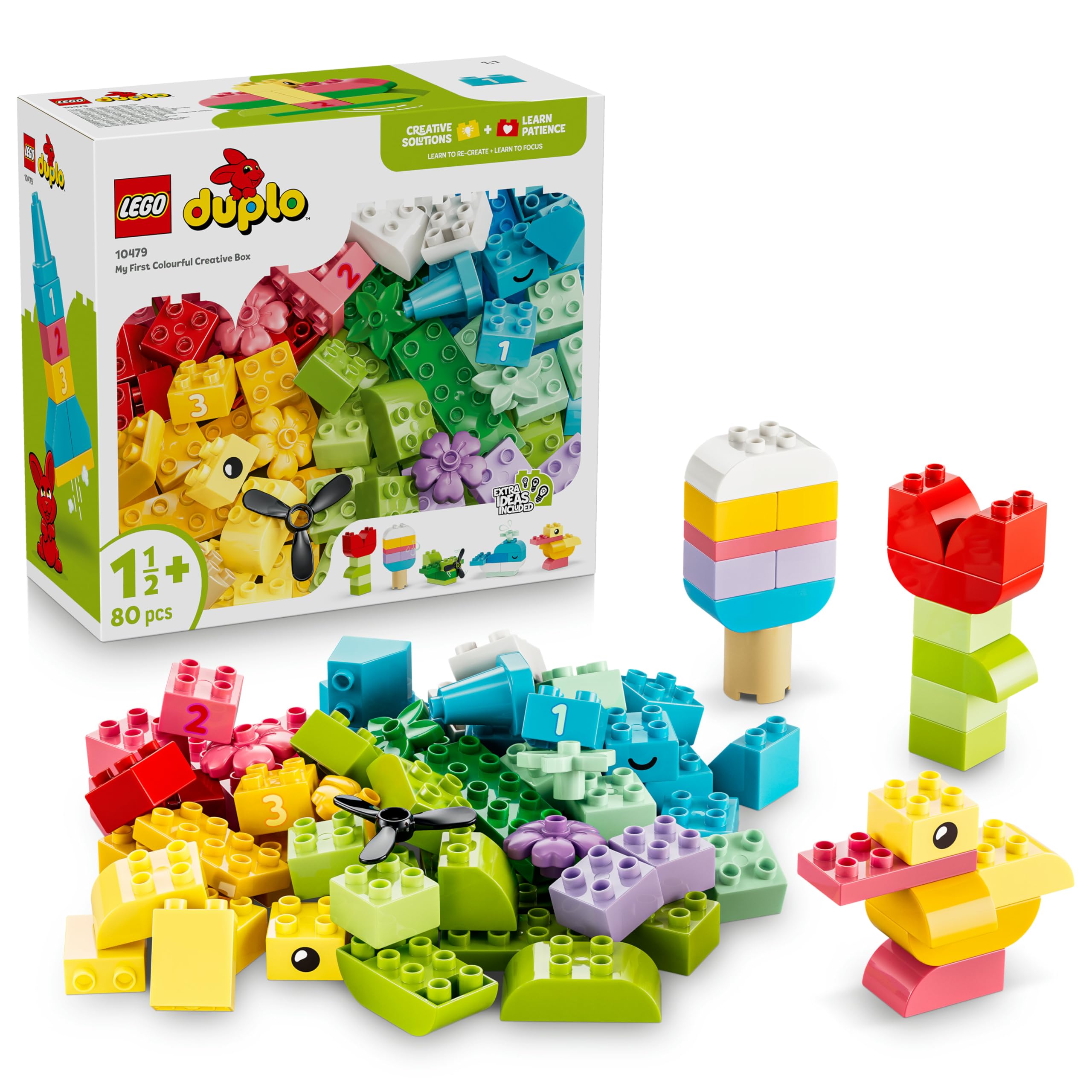 LEGO DUPLO Classic colorful creative box - educational toy to promote fine motor skills for toddlers - including number stones, animals, vehicles and play food - gift for boys and girls from 1 year old - 10479
