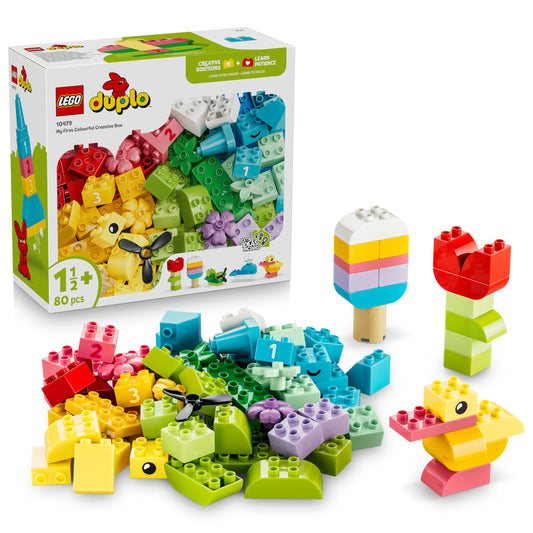 LEGO DUPLO Classic colorful creative box - educational toy to promote fine motor skills for toddlers - including number stones, animals, vehicles and play food - gift for boys and girls from 1 year old - 10479