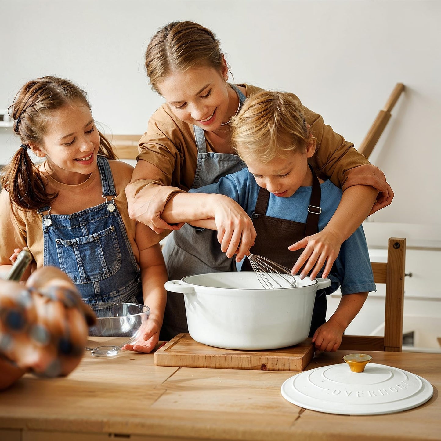 Overmont roasting pan enamel cast iron pot - casserole 28cm oven-safe - with lid and cookbook - for kitchen baking stewing roasting pearl white - 28CM-Enamel-Pearl