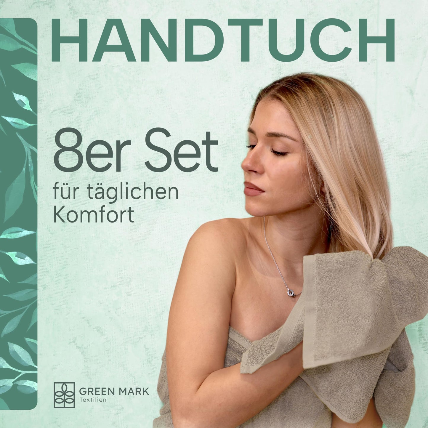 NatureMark Towels - Set of 8 - 100% Cotton, Soft & Absorbent, Premium Quality for Bathroom, Spa and Fitness, 50 × 100cm, Sand/Beige - 8er_sand