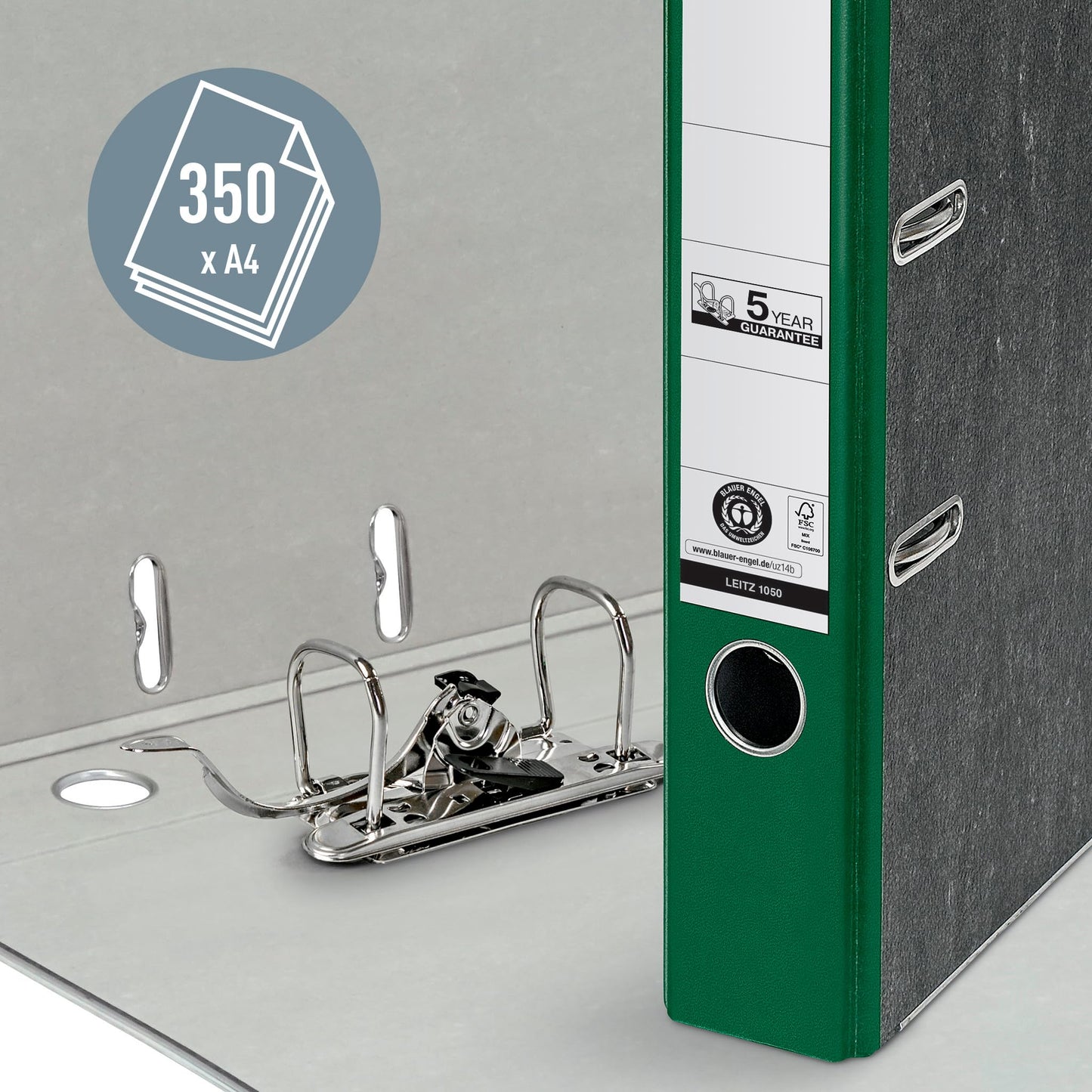 Leitz quality folders, pack of 20, the original, DIN A4 narrow file folder, 5 cm wide, cloud marble paper, recycled folder, Blue Angel, with 180° mechanics, highest stability, green, 10505055 - 10505055-20
