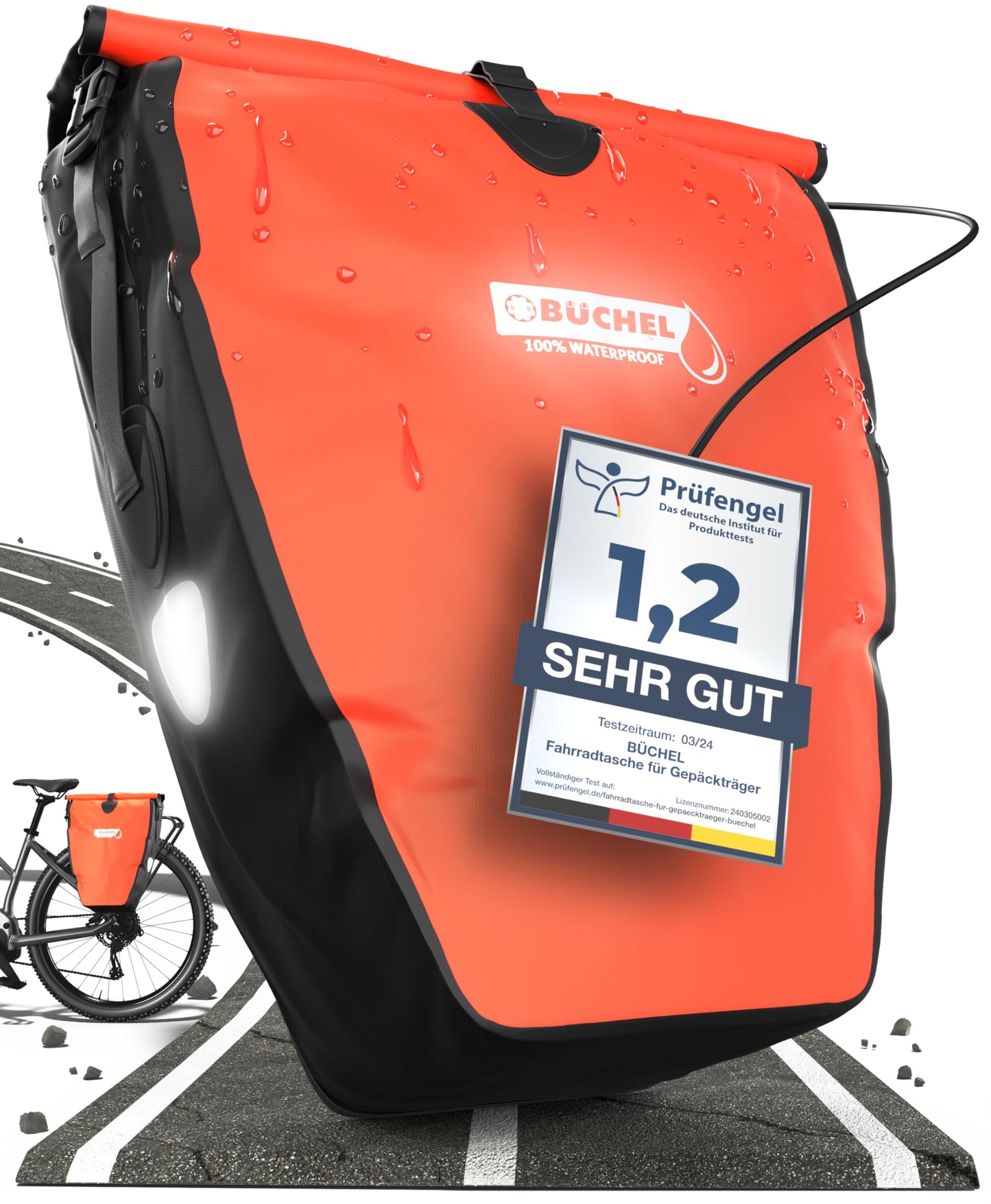 Büchel bicycle bag for luggage rack I 25.4 L - 100% waterproof I with carrying handle and shoulder strap I bicycle bag luggage rack, luggage rack bag, rear bicycle bags - 81518002