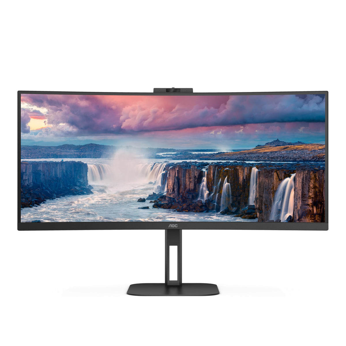 AOC CU34V5CW/BK 34-inch Curved UW-QHD USB Hub Monitor, 100Hz, VA Panel, 4ms GtG, Webcam, FreeSync, height adjustable, speakers, (3440x1440 HDMI 1x 2.0 DP 1x 1.2) Black
