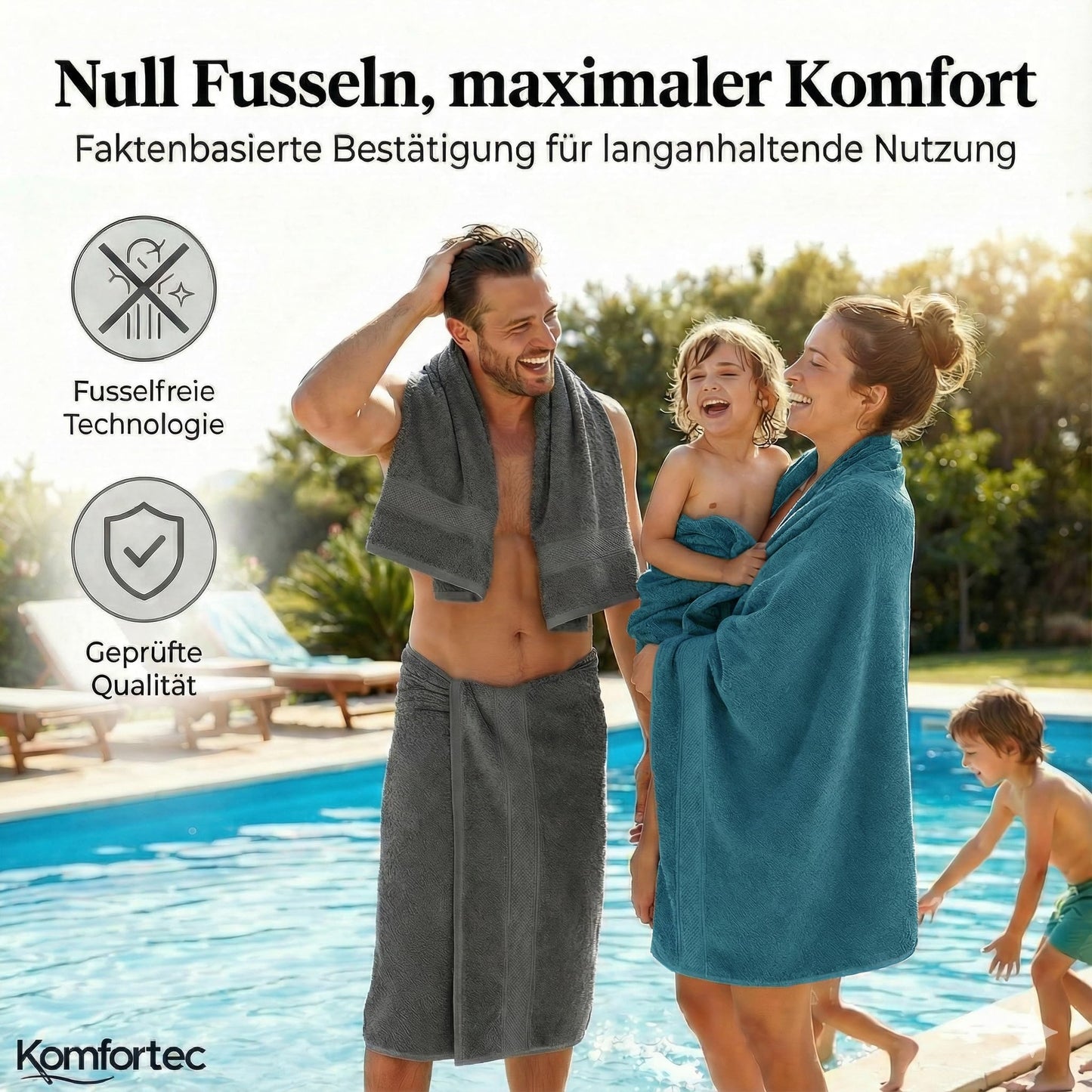 Komfortec set of 8 towels, 4 bath towels 70x140 cm & 4 hand towels 50x100 cm, 100% cotton terry cloth, fluffy and absorbent, anthracite/turquoise - 4er-50x100-und-4er-70x140-anth-turkis