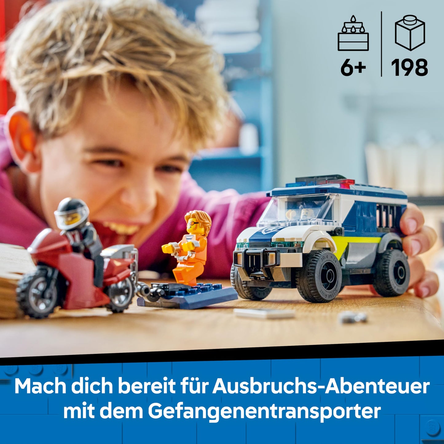 LEGO City Prison Transporter - Toy Truck Building Set with Motorcycle, 3 Minifigures and Removable Prison Door - Birthday Gift for Boys Ages 6 and Up - 60479