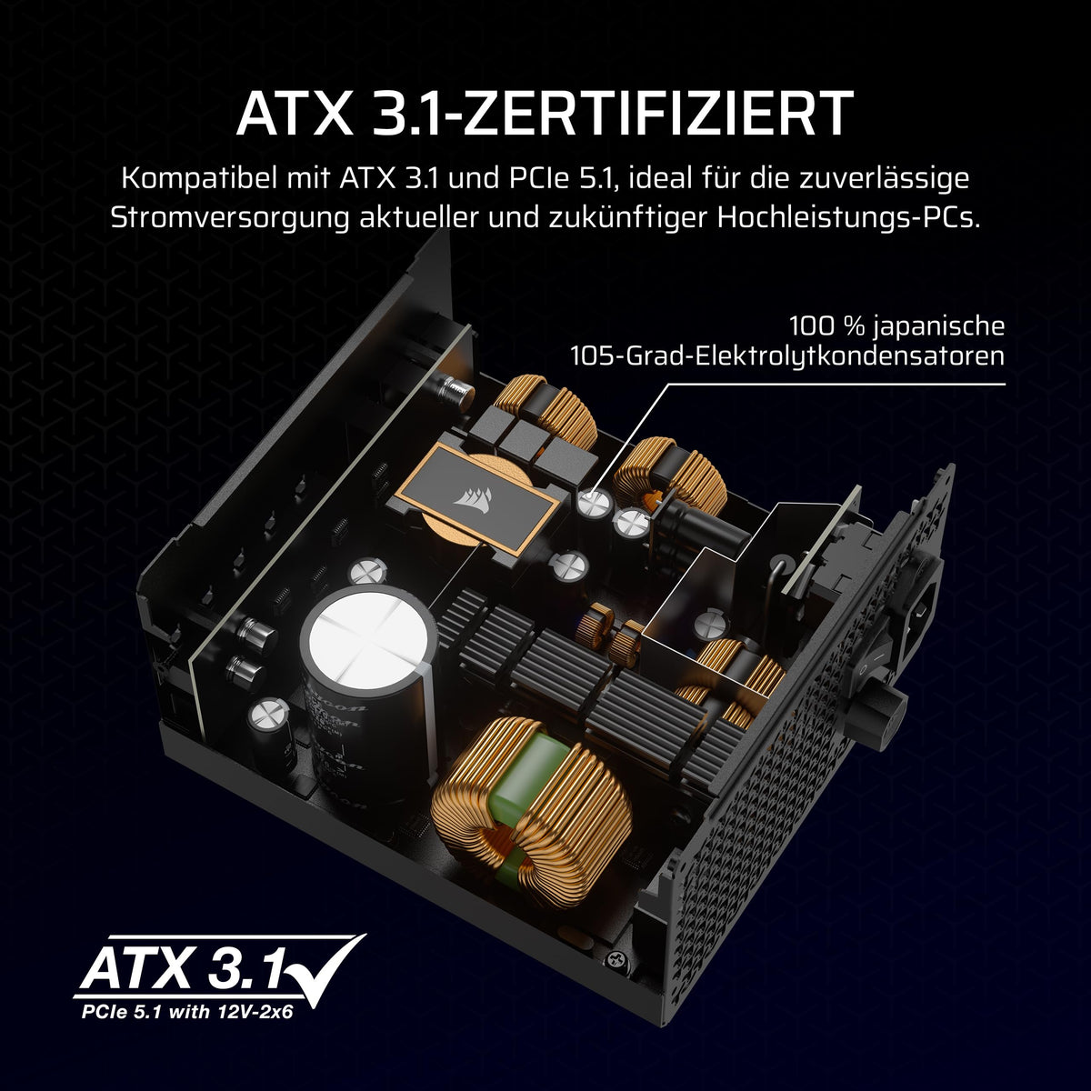 CORSAIR RM750x Sursă de alimentare ATX complet modulară, silențioasă – Mod ventilator Zero RPM, conformă cu ATX 3.1, suport PCIe 5.1, Cybenetics Gold, conexiune nativă 12V-2x6 – Negru - CP-9020285-EU
