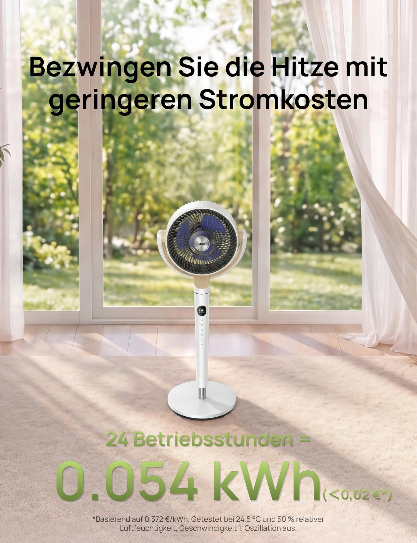 DREO 23dB quiet pedestal fan, 120°+120° omni-directional oscillating fan, 27M wind distance, 1615 m³/h air volume Real turbo air circulator fans, 89-102cm height 3 modes 8-speed - DR-HPF002