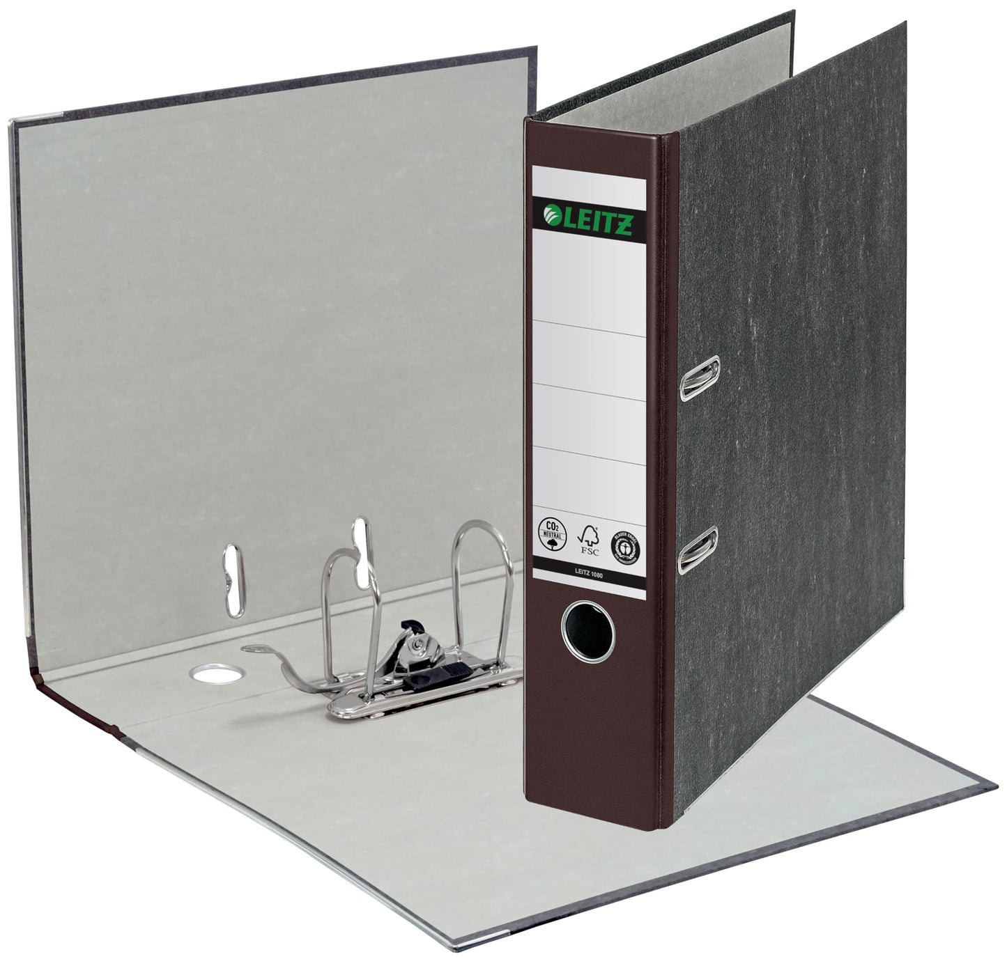 Leitz quality folders 180°, pack of 20, A4, cardboard, 8 cm spine width, cloud marble paper, brown spine, 10805075 - 10805075-20