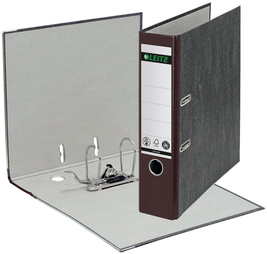 Leitz quality folders 180°, pack of 20, A4, cardboard, 8 cm spine width, cloud marble paper, brown spine, 10805075 - 10805075-20