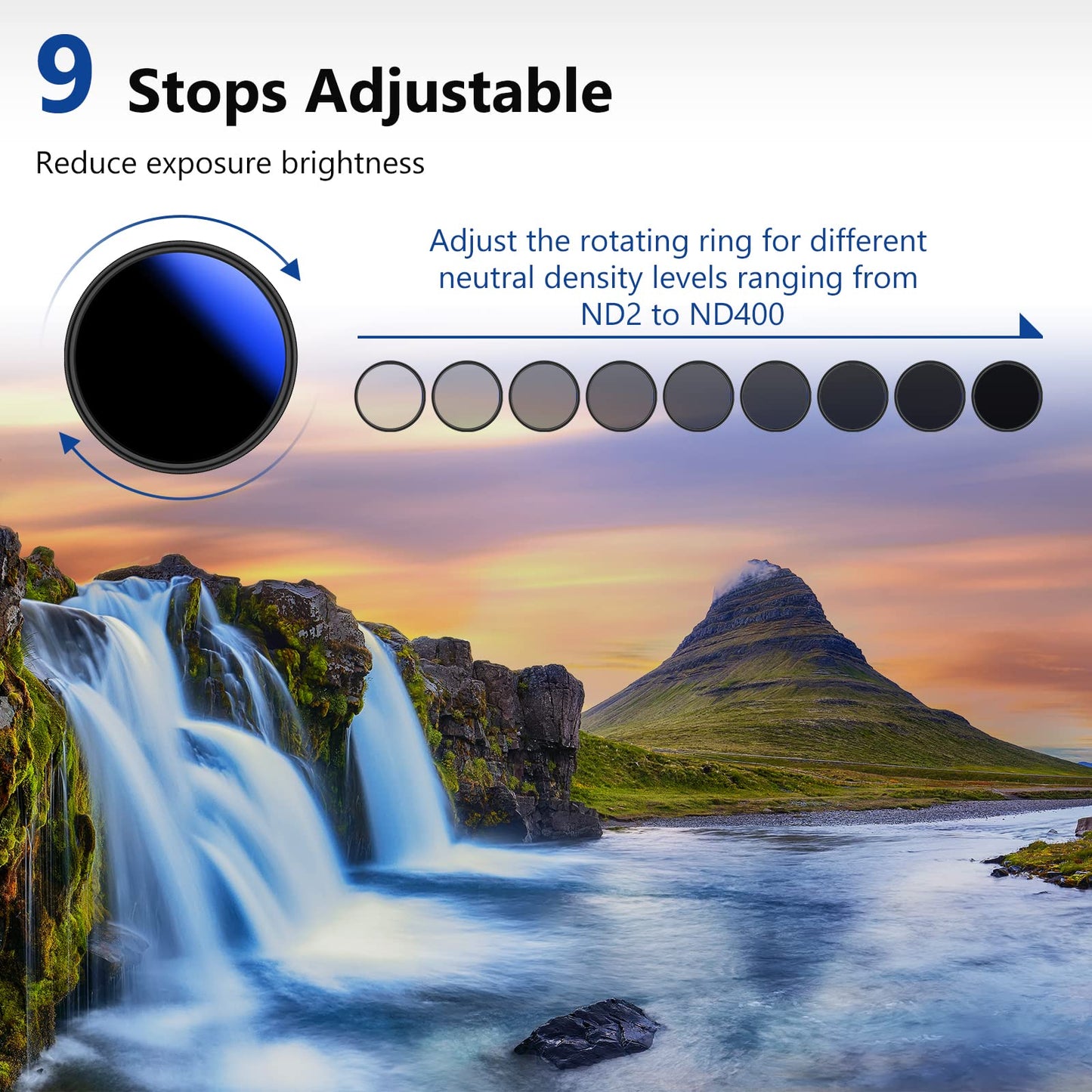 NEEWER 67mm Variable ND Filter ND2-ND400 (1-9 Stops), Gray Filter, Neutral Density Filter, Multiple Coatings, Waterproof and Scratch Resistant - NW