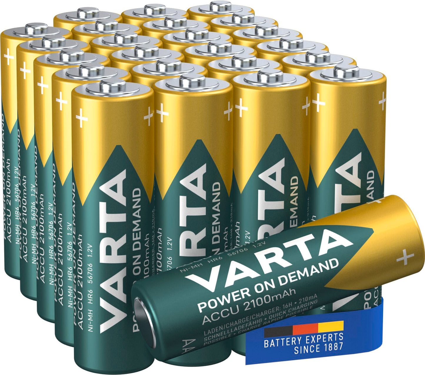 VARTA AA batteries, rechargeable, 24 pieces, battery, power on demand, 2100 mAh Ni-MH, pre-charged, ready for immediate use [Exclusive to Amazon] - HU-XI-40