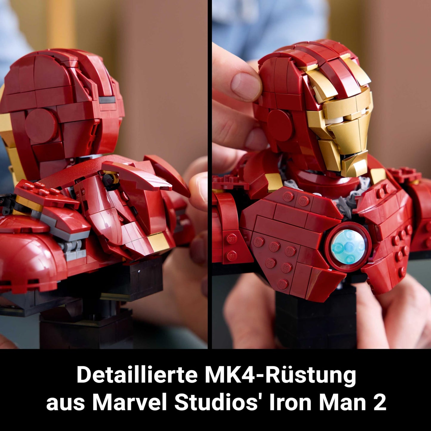 LEGO ǀ Marvel Iron Man MK4 bust - model building for adults - including Tony Stark minifigure as well as shoulder cannons and rotating head - collector's item & Avengers gift for fans - 76327