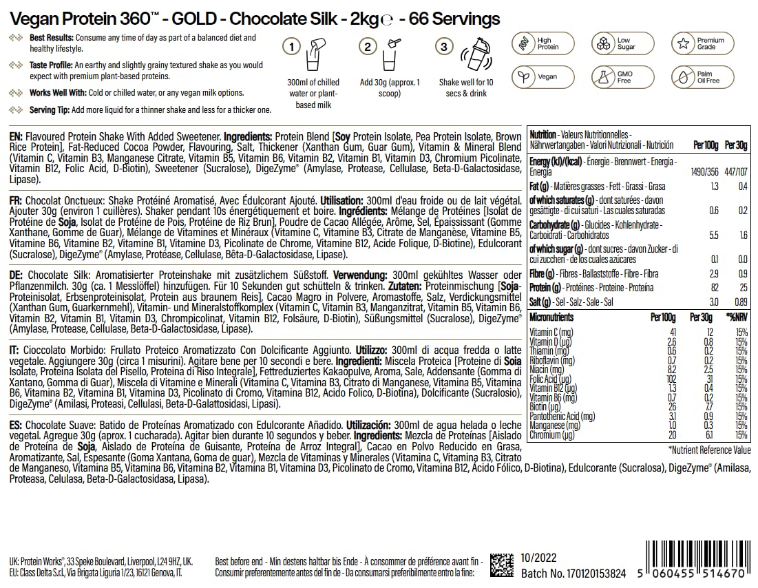 Protein Works | Vegan Protein 360 - Gold, Chocolate Silk, 2kg - POWVEGANCHO2KG
