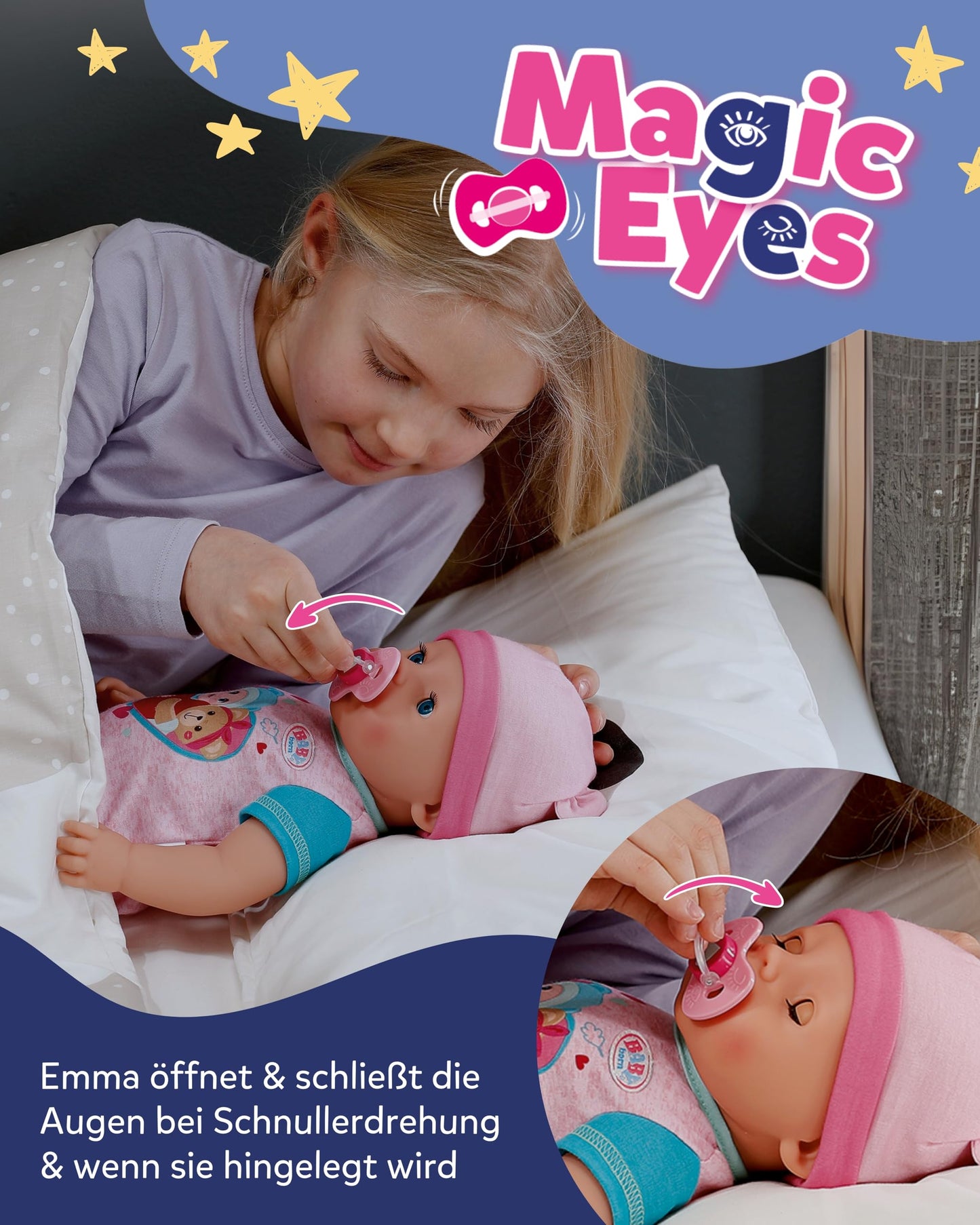 BABY Born Emma - 43 cm tall baby doll - 10 functions including accessories & romper - Works completely without batteries - Suitable for children aged 3 and over - 836392