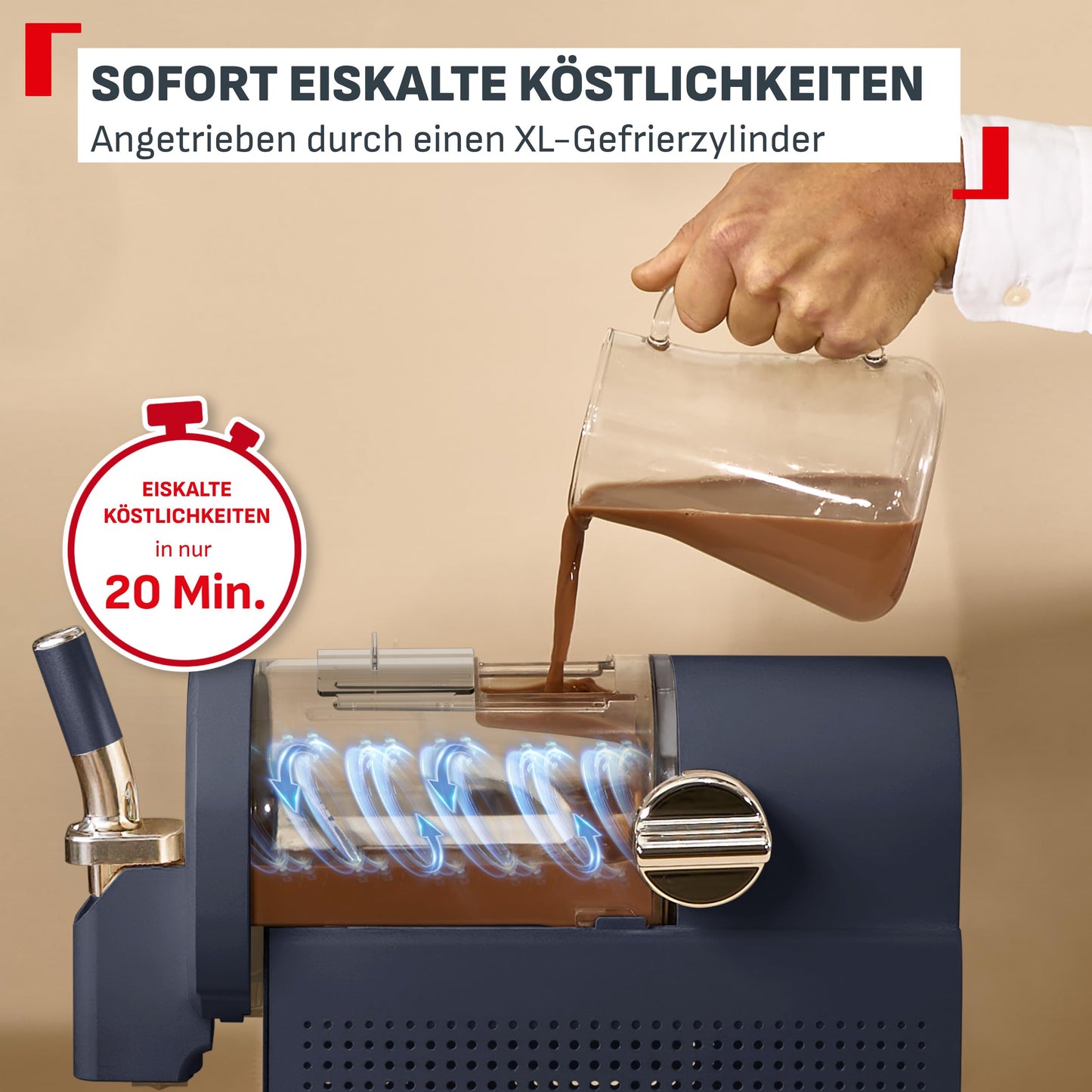 Tefal Freezi Instant soft ice cream & slush machine, including 2 ice cream containers, 5 automatic programs, automatic cleaning program, XL freezing cylinder, for up to 8 portions, particularly quiet, blue, IG8024E0