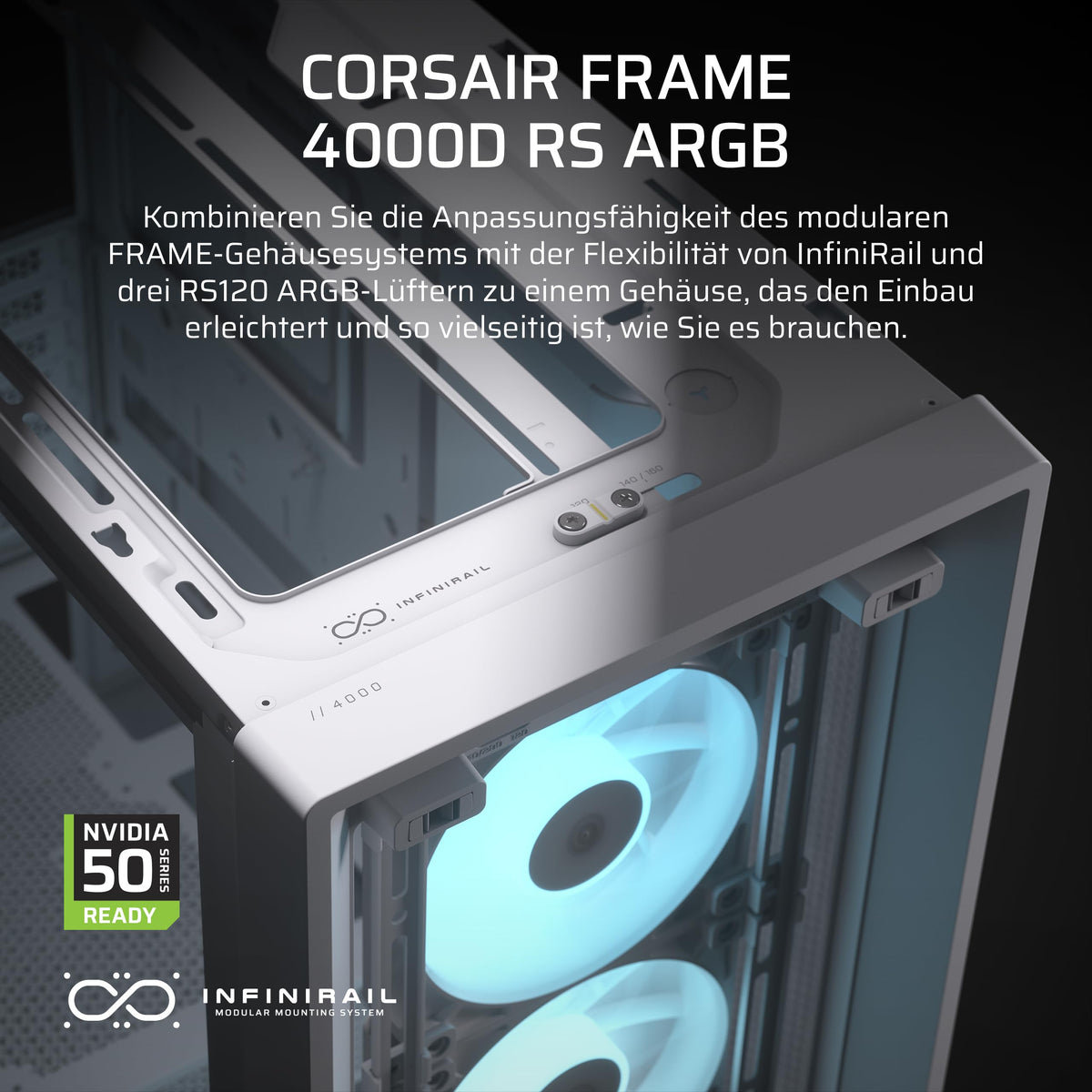 CORSAIR Frame 4000D RS ARGB Modular Mid-Tower ATX PC Case - White - CC-9011297-WW