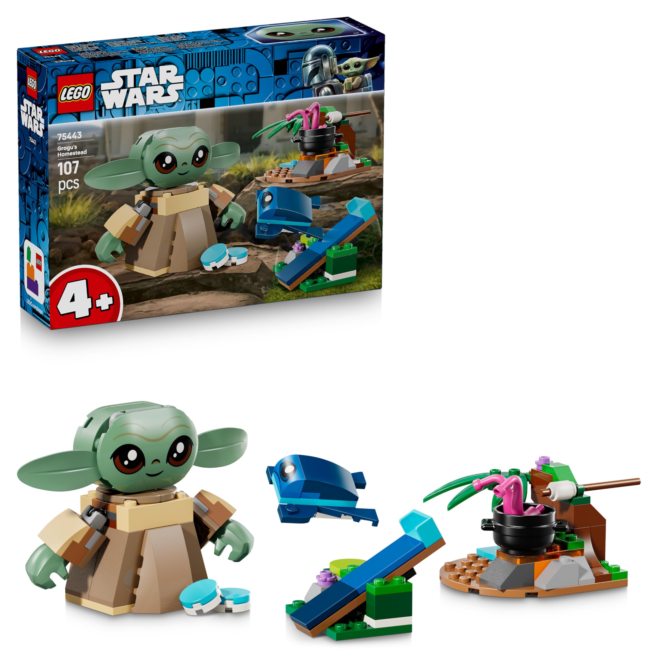 LEGO Star Wars 75443 Grogu's Home - toy with Grogu figure & Sorgan frog as well as catapult & blue macaroons - gift for boys & girls aged 4 and up and fans of The Mandalorian