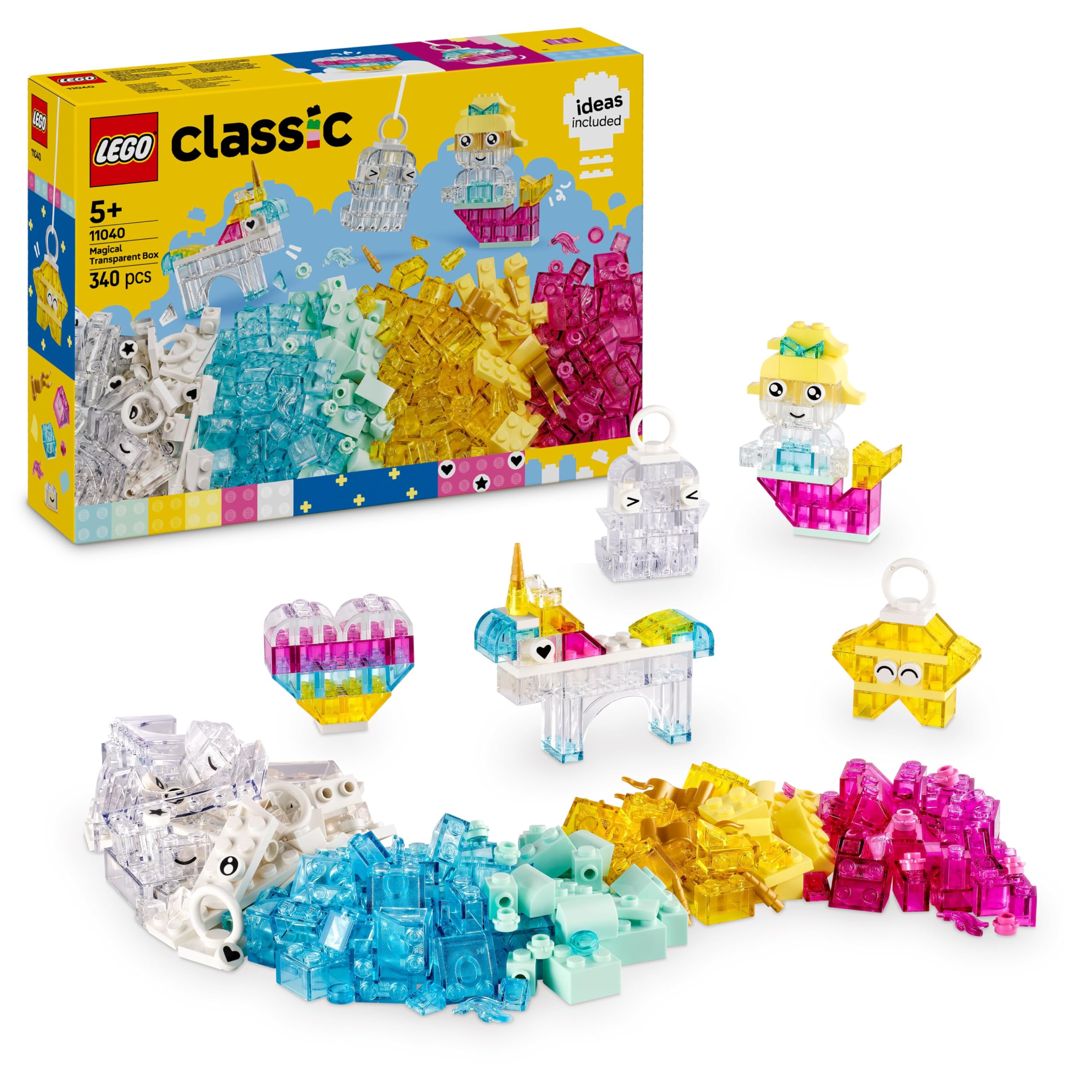 LEGO Classic magic box with transparent bricks - colorful building blocks and hanging bricks - unicorn, dragon, penguin and other figures - craft set for girls and boys aged 5 and over 11040