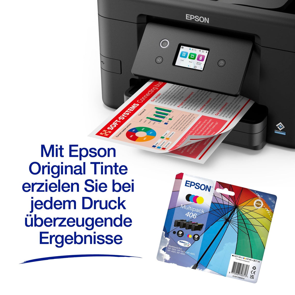 Epson Workforce Pro WF-3920 Inkjet Printer | SOHO Use | WiFi and Ethernet | A4 | Print, Copy, Scan | 6.1 cm Touchscreen | Automatic 35-Page Document Feeder - C11CM01402