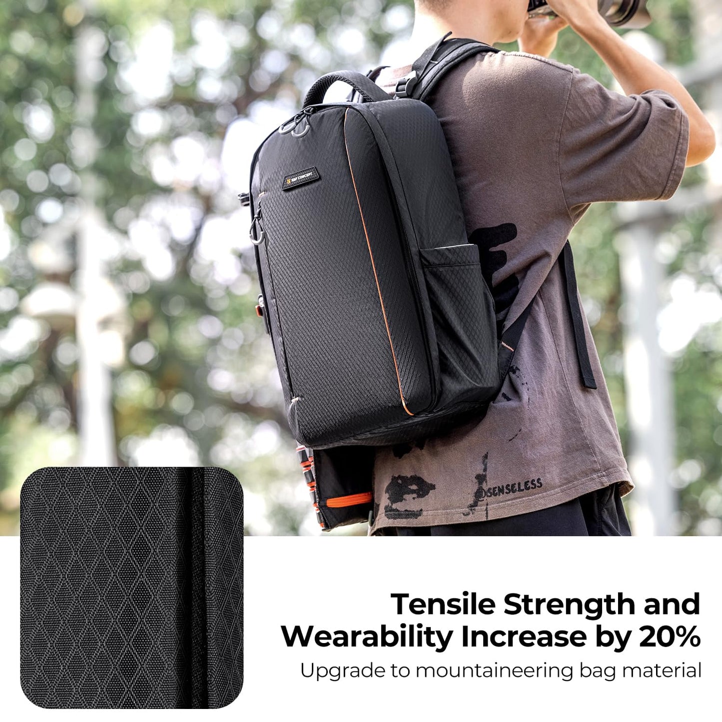 K&F CONCEPT Photo Backpack Waterproof Camera Bag Camera Backpack with Laptop Compartment Compatible with Canon Sony Nikon Olympus SLR/DSLR Camera, Lens and Accessories, Size M (Black+Orange) - KF13.140