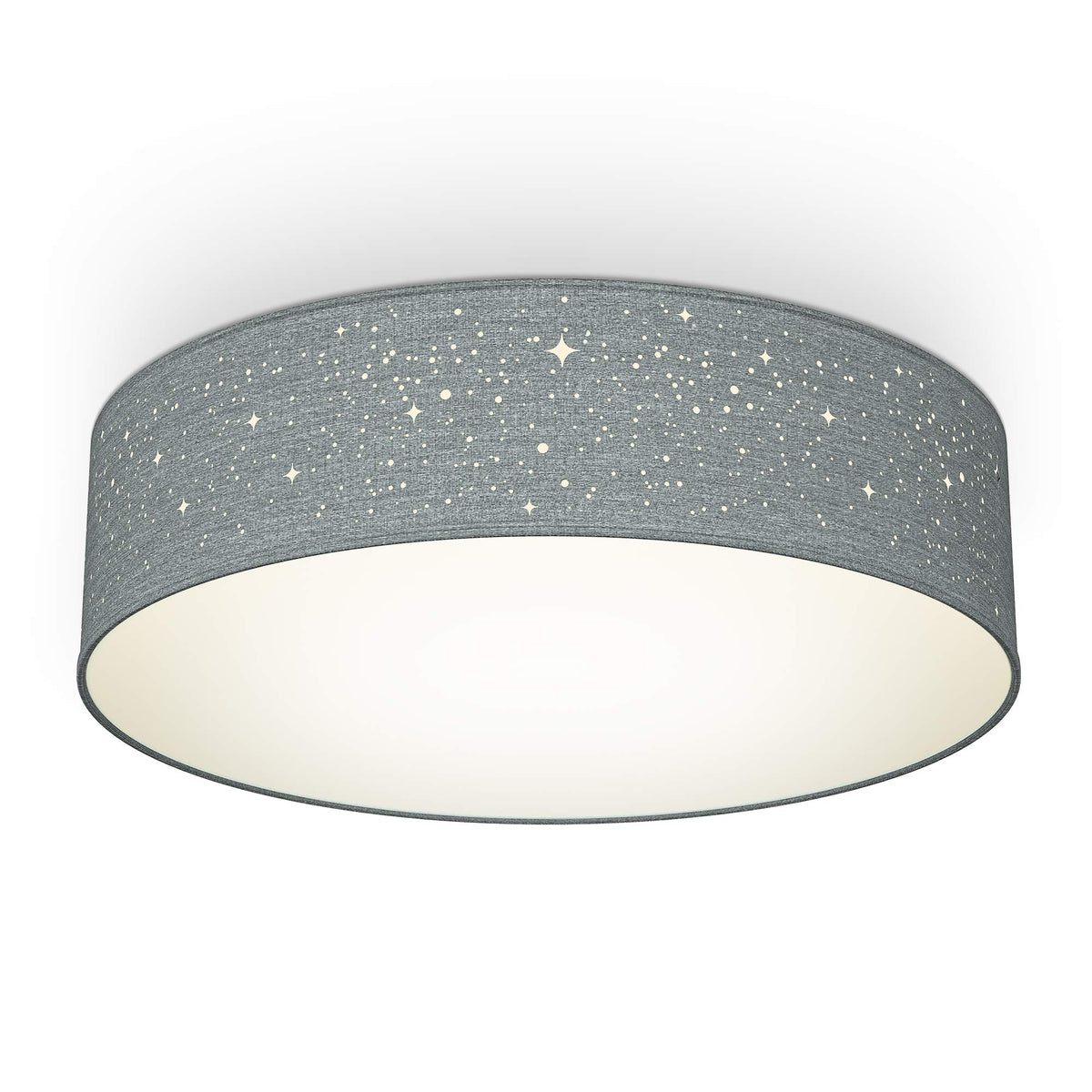 B.K.Licht - Ceiling lamp, lampshade with star effect, fabric lampshade, E27 socket, max. 40 watts, ceiling light, lamp, living room lamp, bedroom lamp, kitchen lamp, 38x10 cm, gray - BKL1346