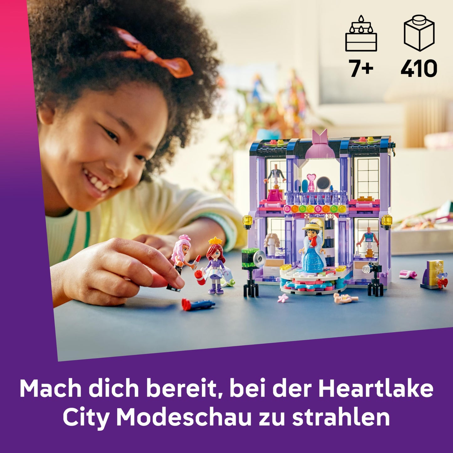 LEGO Friends Fashion Show in Heartlake City - Dress up game with 3 mini dolls, catwalk, customizable outfits including skirt, coat, hats & accessories - Creative gift for girls aged 7 and up - 42685