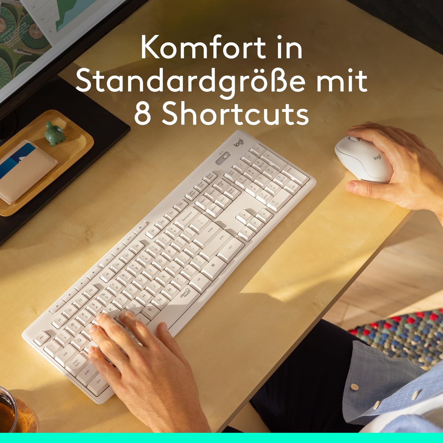 Logitech MK295 wireless keyboard and mouse set with SilentTouch technology, shortcut keys, optical tracking, Nano USB receiver, lag-free wireless connection, QWERTZ layout - White - 920-009819