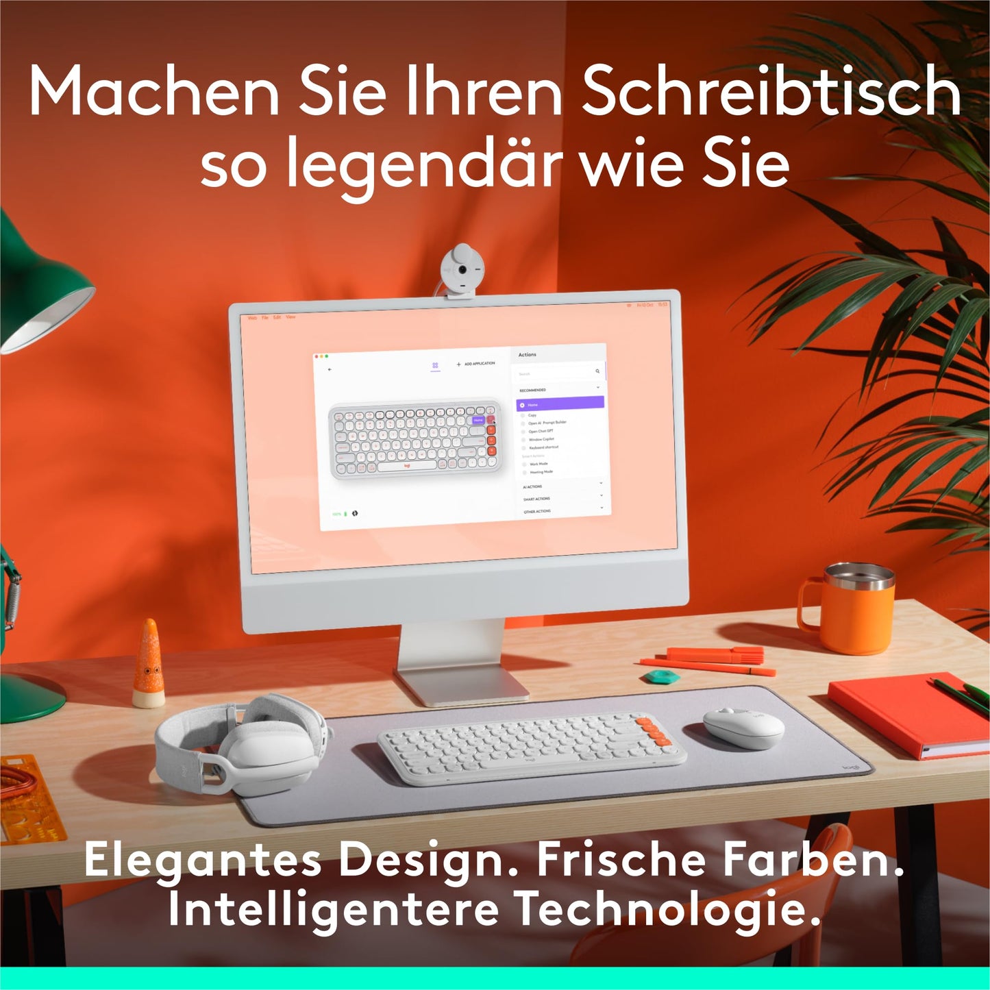 Logitech POP ICON Keys wireless Bluetooth keyboard, comfortable typing, programmable keys, easy switch between up to 3 devices, for notebook, tablet, PC, German QWERTZ layout - white - 920-013060