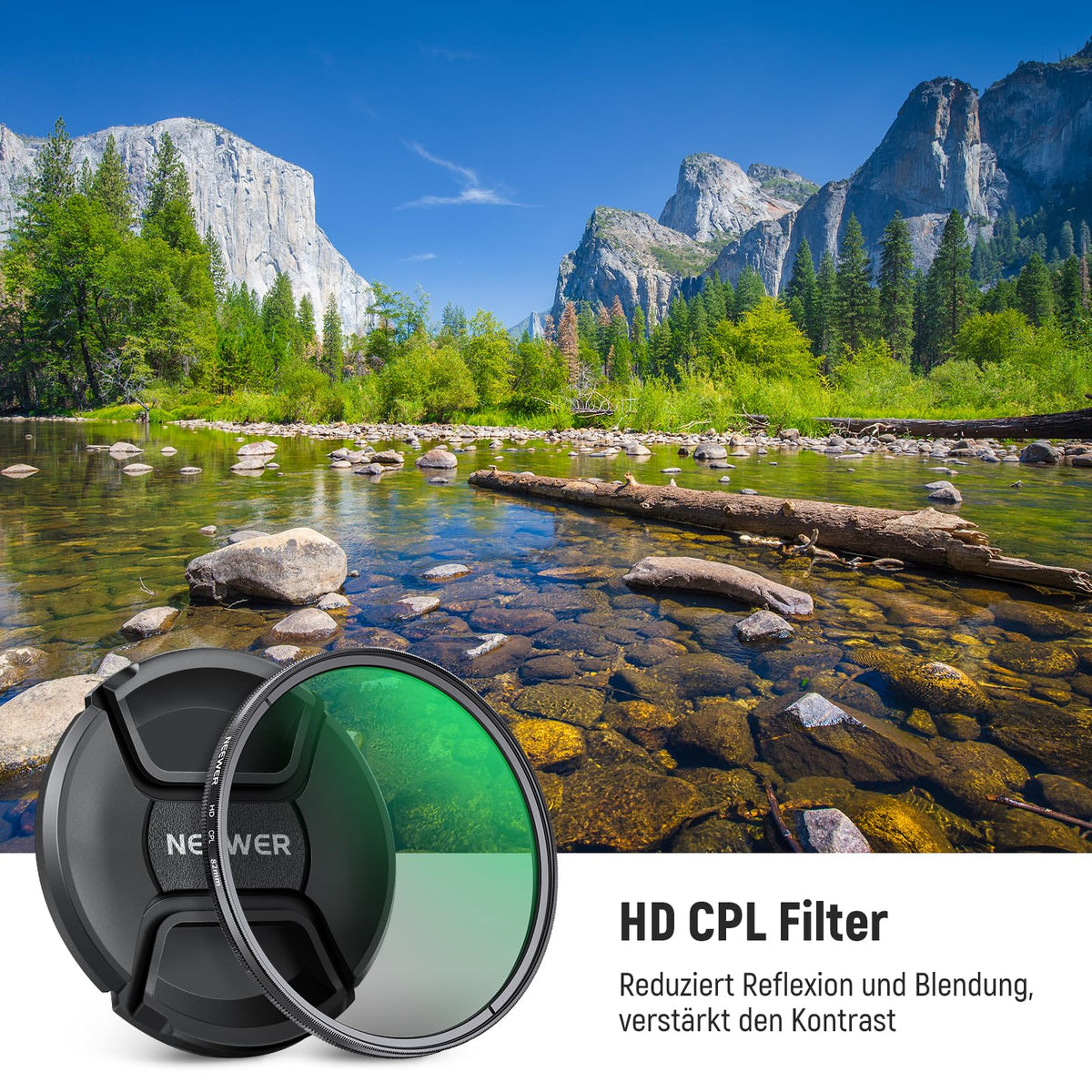 NEEWER 82mm CPL filter with lens cap, ultra-thin, multi-durable, nano-coated circular polarization filter with HD optical glass for camera lenses, reduces reflections, glare - NW - 10104881