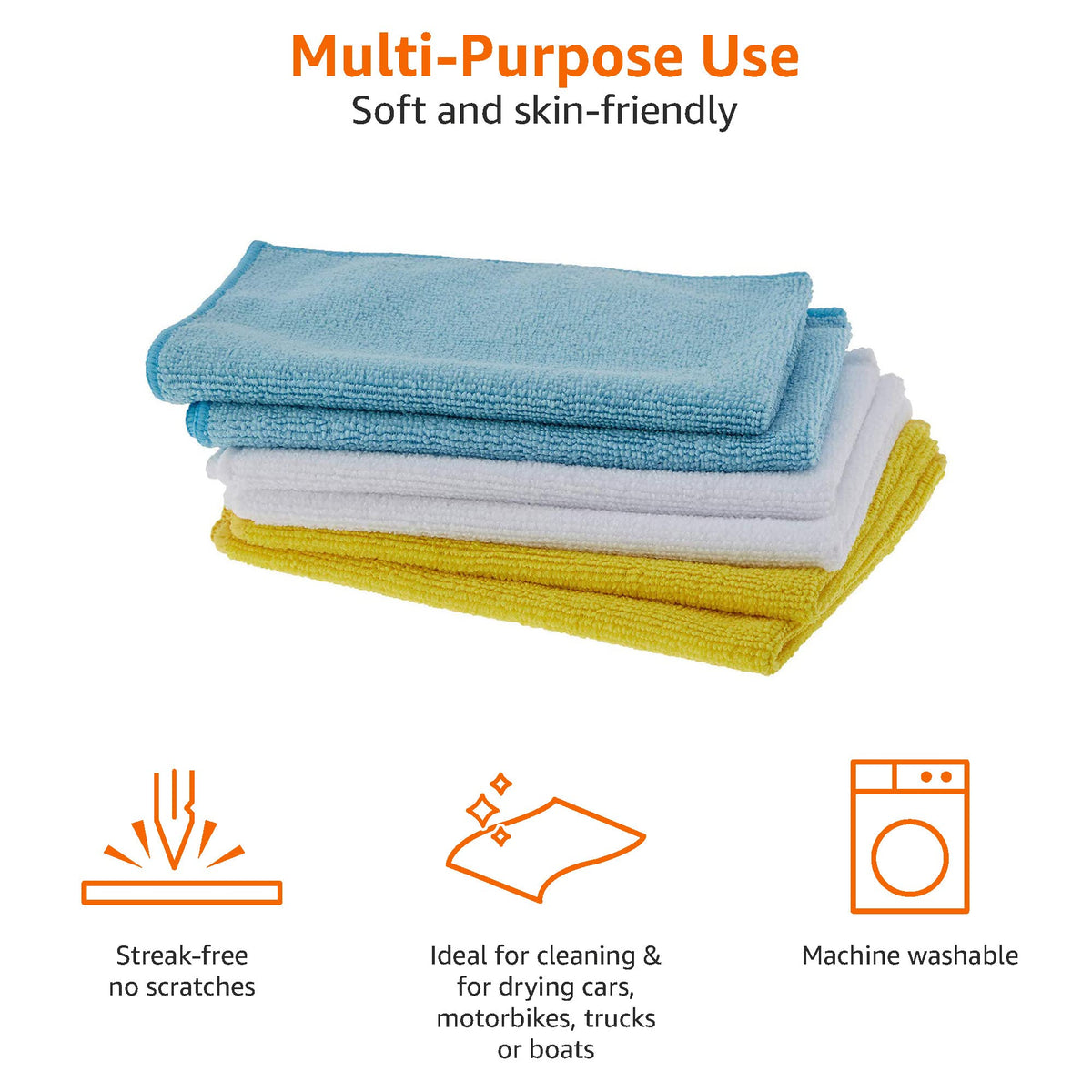 Amazon Basics Microfiber Cleaning Cloths, 40.6cm x 30.5cm, 144-Pack, Multicolor - CW190423B