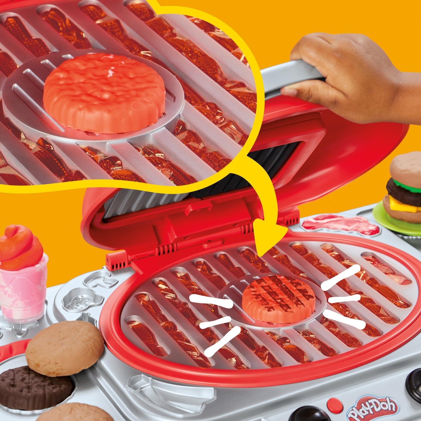Play-Doh barbecue party toy, barbecue station with shapes, accessories and 6 cans of dough for crafts, grilling and cooking, kitchen toys, craft set and exciting for ages 3 and up - G0500
