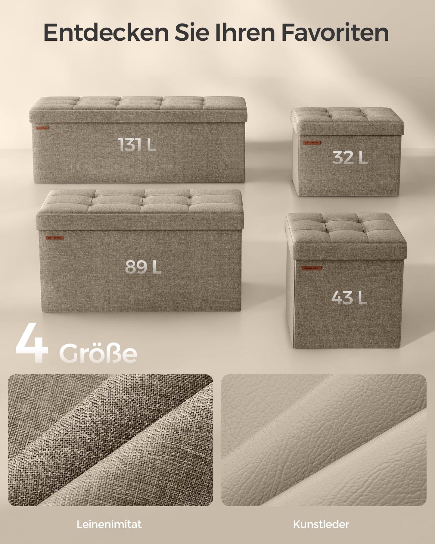 SONGMICS Stool with storage space, folding bench, 38 x 110 x 38 cm footstool, storage box, load capacity up to 300 kg, for living room, bedroom, hallway, camel brown LSF077R01