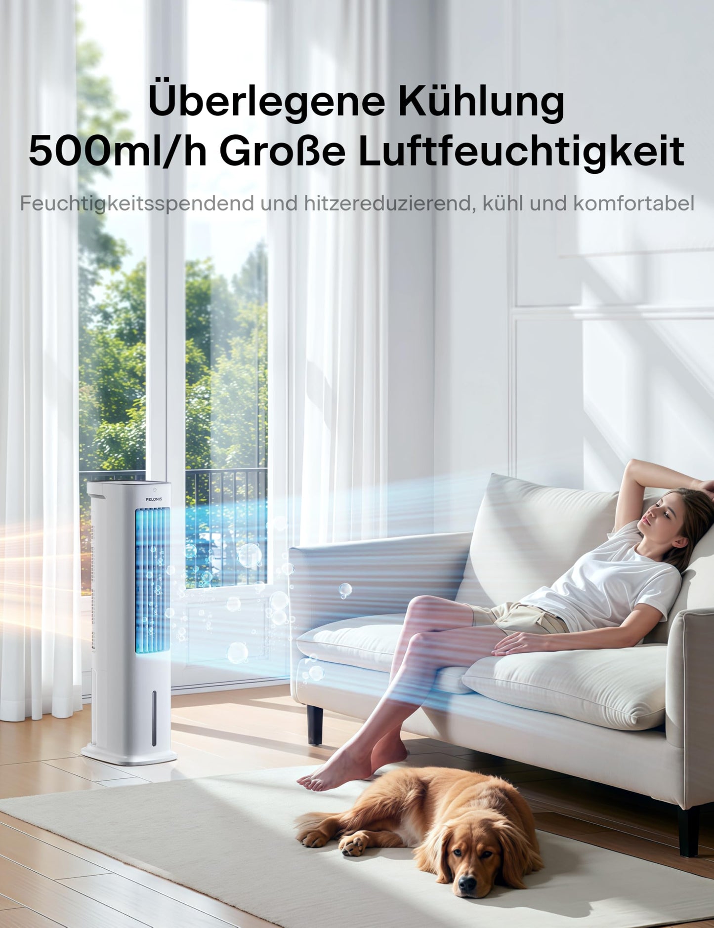 PELONIS air cooler with water cooling, mobile air conditioning, 5L fan with water cooling, air conditioning humidifier with remote control, 355m³/h air conditioning without exhaust hose - PE-AC100-20AR-DE-FBA