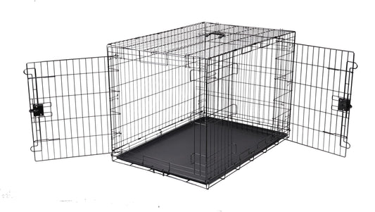 Amazon Basics Foldable Collapsible Dog Crate made of Metal Wire with Floor Tray, Double Door, Black, L 107 x W 71 x H 76 cm - 9001N-42B