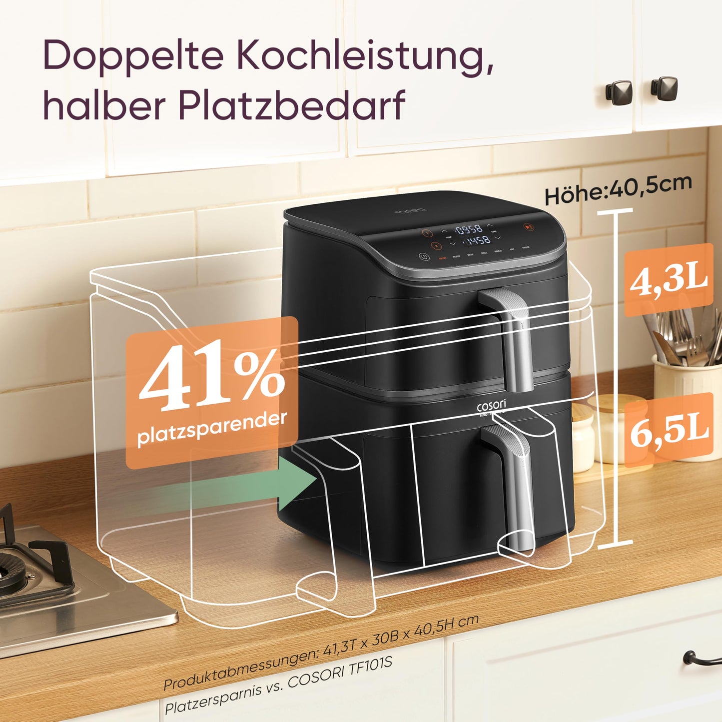 COSORI Airfryer | Turbo Tower Pro | DualBlaze technology | Ceramic coating without PFAS | 2630W | 10.8L | Automatic airflow regulation | Silver gray | DC112 - CAF-DC112-ADE