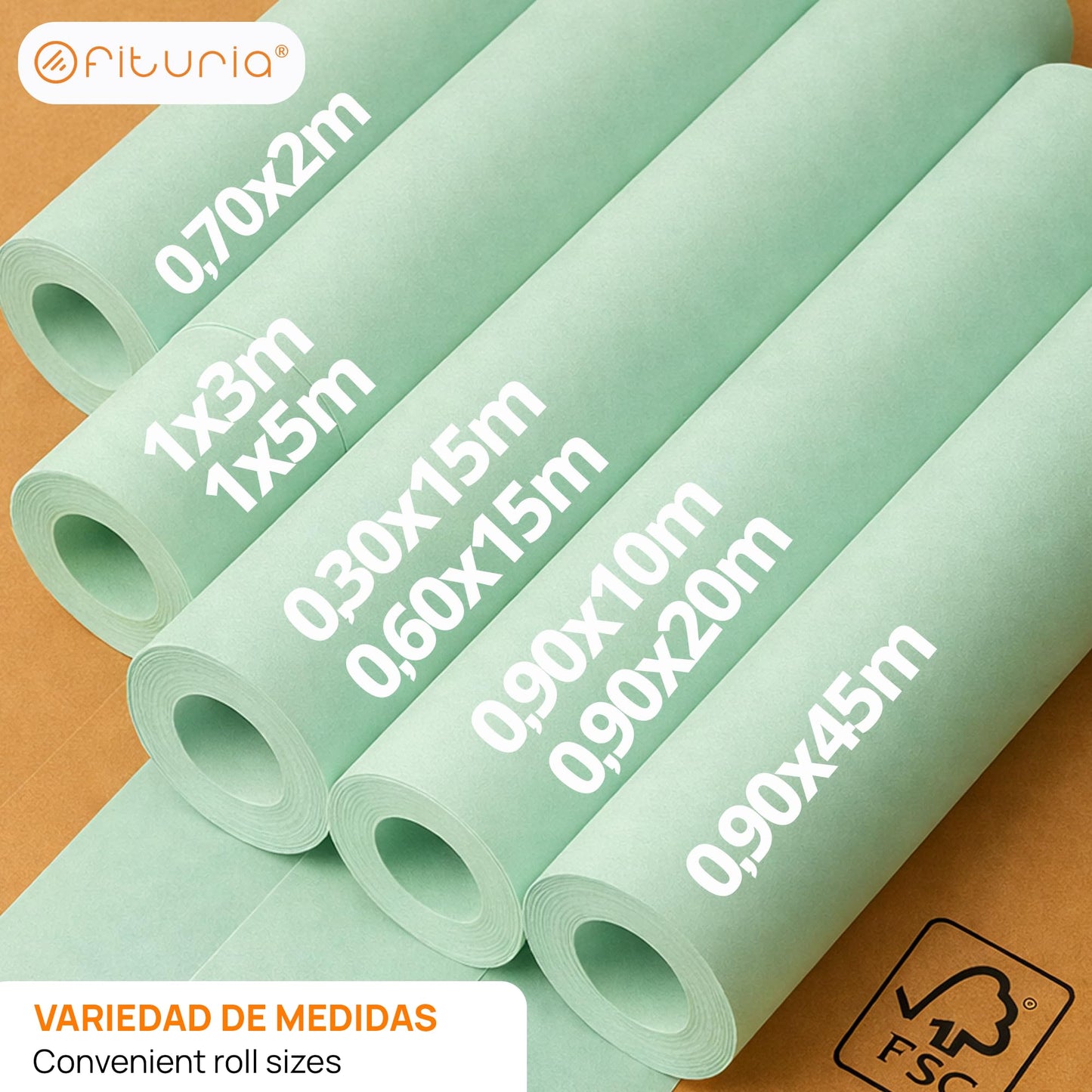 OFITURIA Kraft Paper Green Pastel - Roll 1 × 5 m - 6 Rolls - Wrapping Paper and Packaging Paper - Craft Paper for DIY, Decoration and Sewing Patterns - Tear-Resistant and Easy to Cut - COM620-parent2