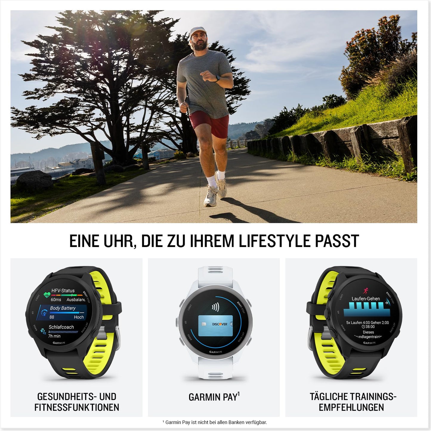 Garmin Forerunner 170 43mm - running smartwatch, 1.2" AMOLED touchscreen, up to 10 days battery life, training recommendations, health data, smart functions, 80+ sports apps, pay - 010-03920-01