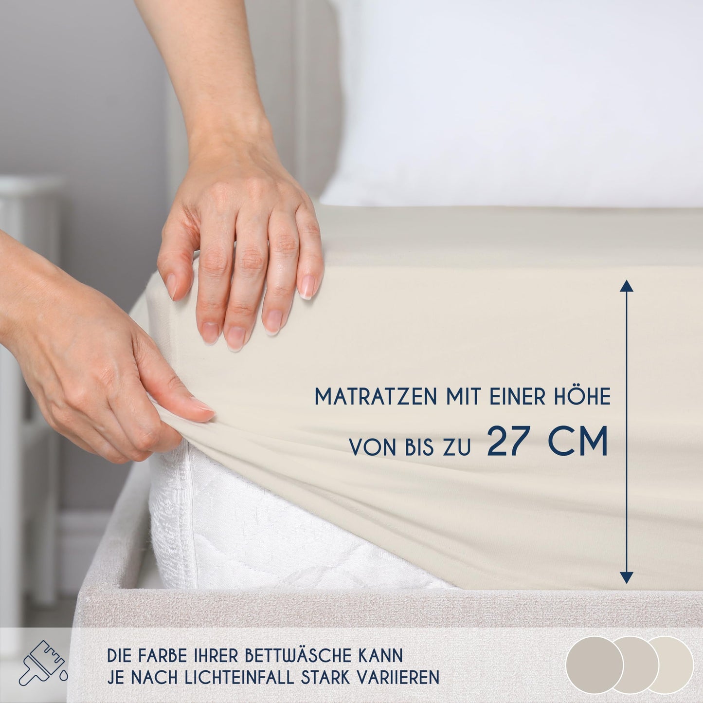 Dreamzie - fitted sheet 180x200cm - cotton Oeko Tex certified - beige - 100% jersey fitted sheet 180x200 - DHC_180x200_Bg_2