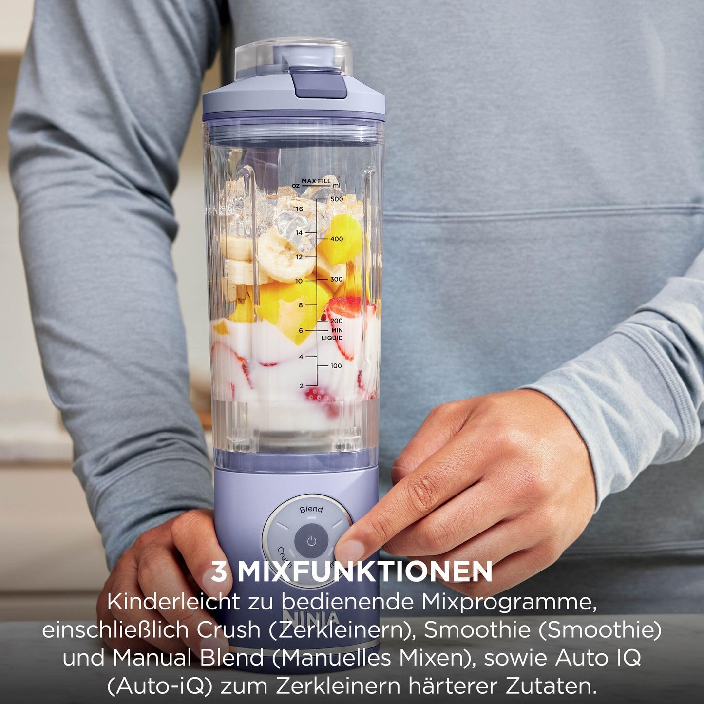 Ninja Blast Max Portable Blender/Smoothie Maker, 570ml, Rechargeable, Blending Cup & Leakproof Lid, 3 Functions, Smoothies, Protein Shakes, Lavender BC251EULD
