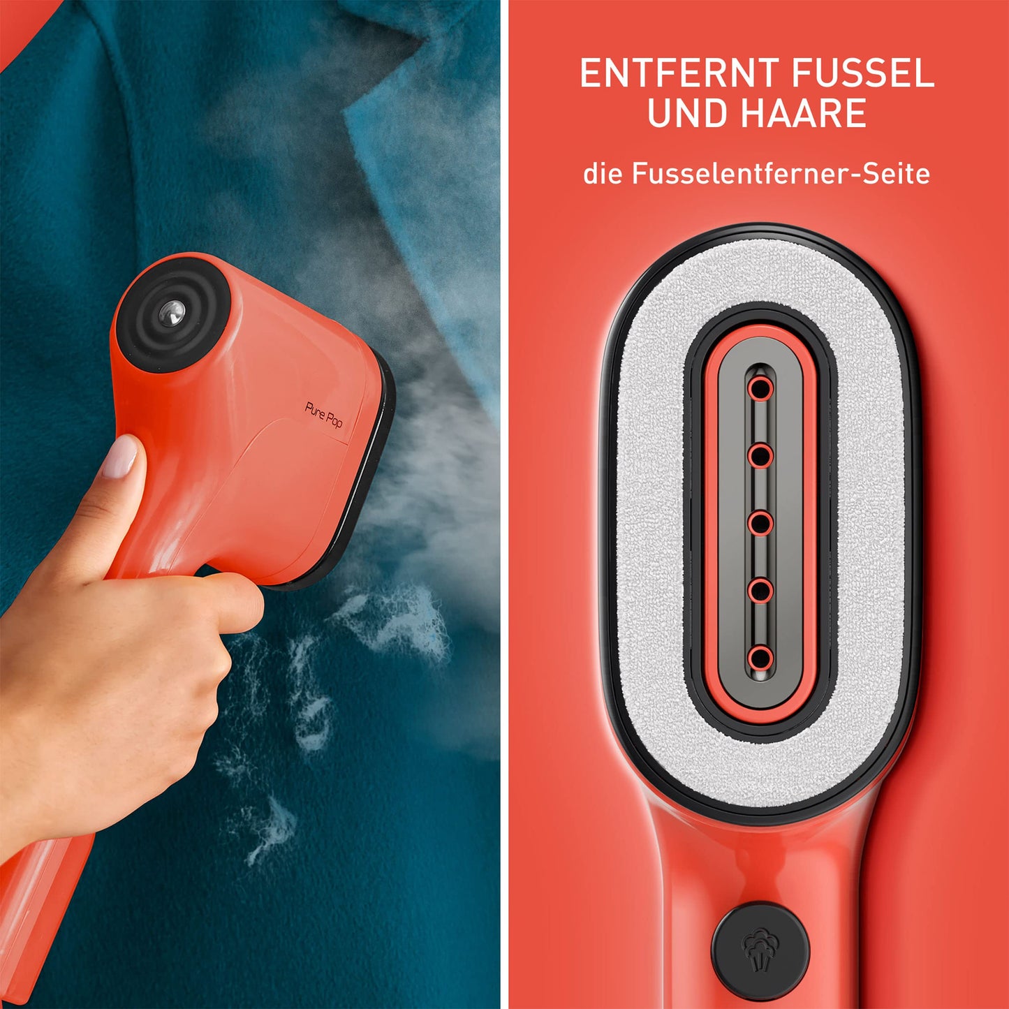 Tefal DT2022 Pure Pop Steam Brush | 1300W | 70ml water tank | removes up to 99.99% of viruses/bacteria/germs | quick heating | 20g/min continuous steam release | Coral red/black