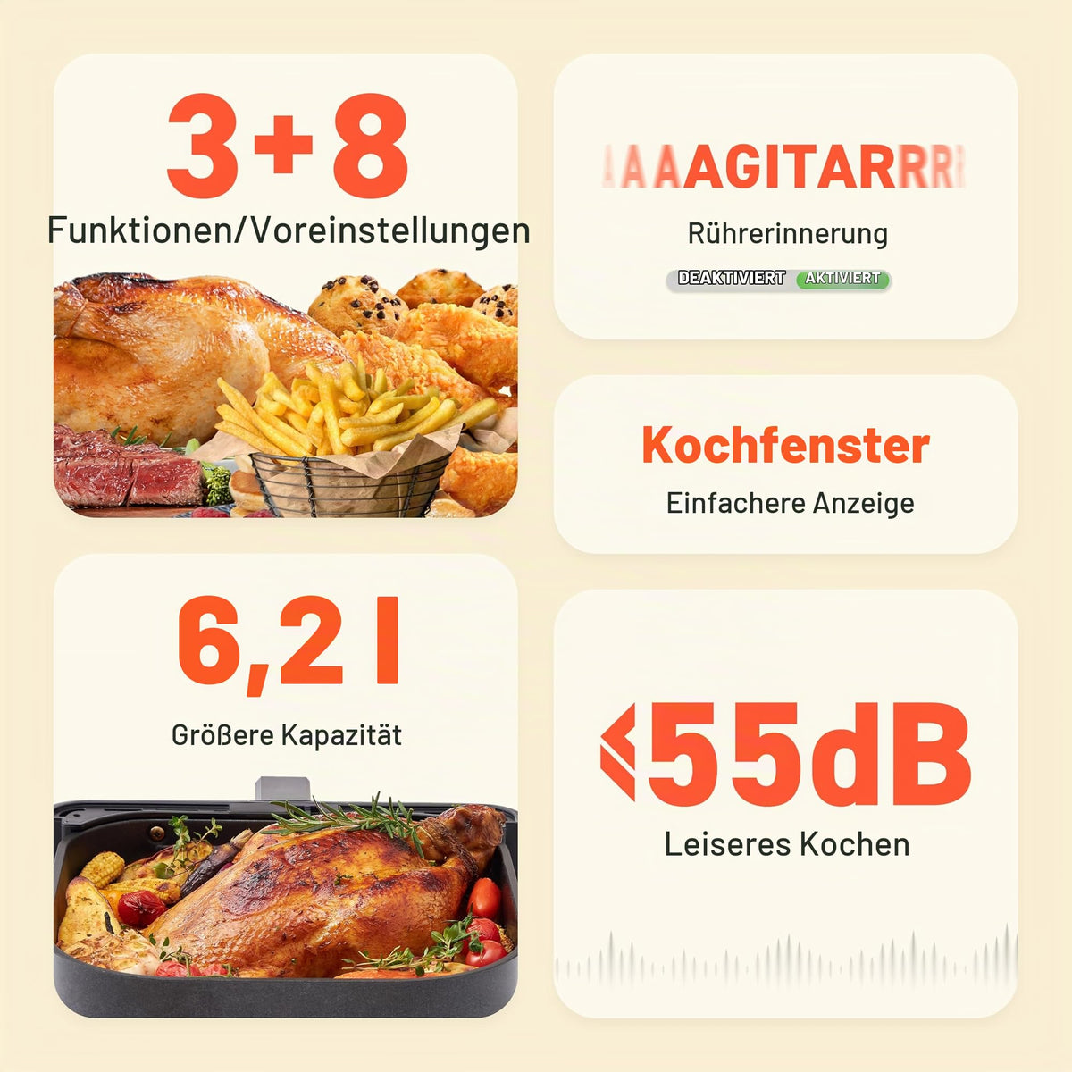 COSORI air fryer 6.2 liters with window, 1700 W, air fryer with 12 functions (baking and frying), one-touch display, time and temperature adjustable 75-205 ℃, 30 paper recipes & 50 online - CAF-P652-KEU