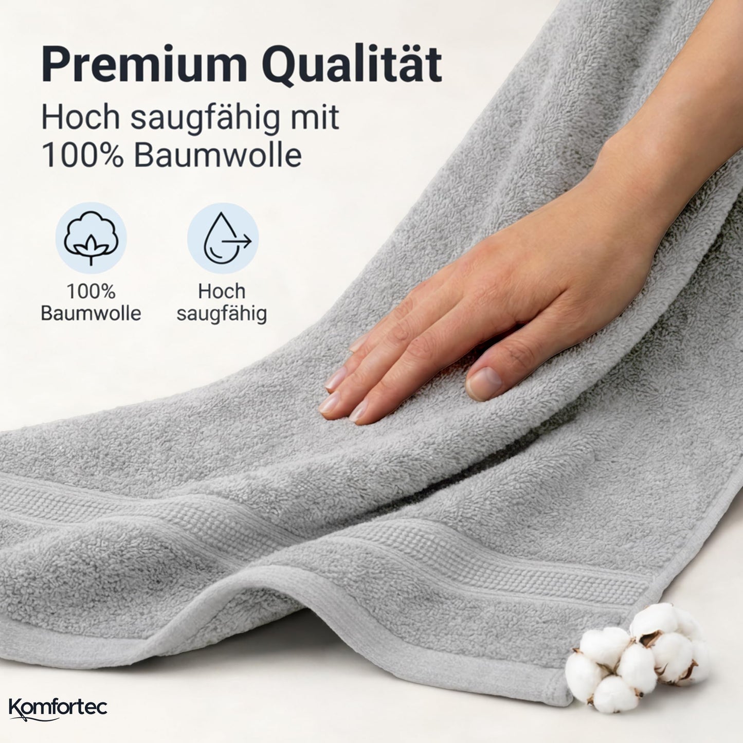 Komfortec set of 8 towels, 4 bath towels 70x140 cm & 4 hand towels 50x100 cm, 100% cotton terry cloth, fluffy and absorbent, white - 4er-50x100-und-4er-70x140-weiß-amz