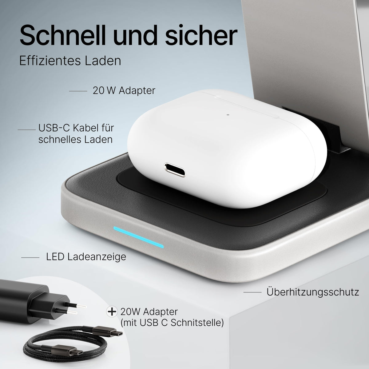 TEGLER Aluminum Charger – Charging Station compatible with Apple Watch and iPhone, iPhone Charging Station, Apple Charging Station, includes 20W adapter & USB-C cable - DH11
