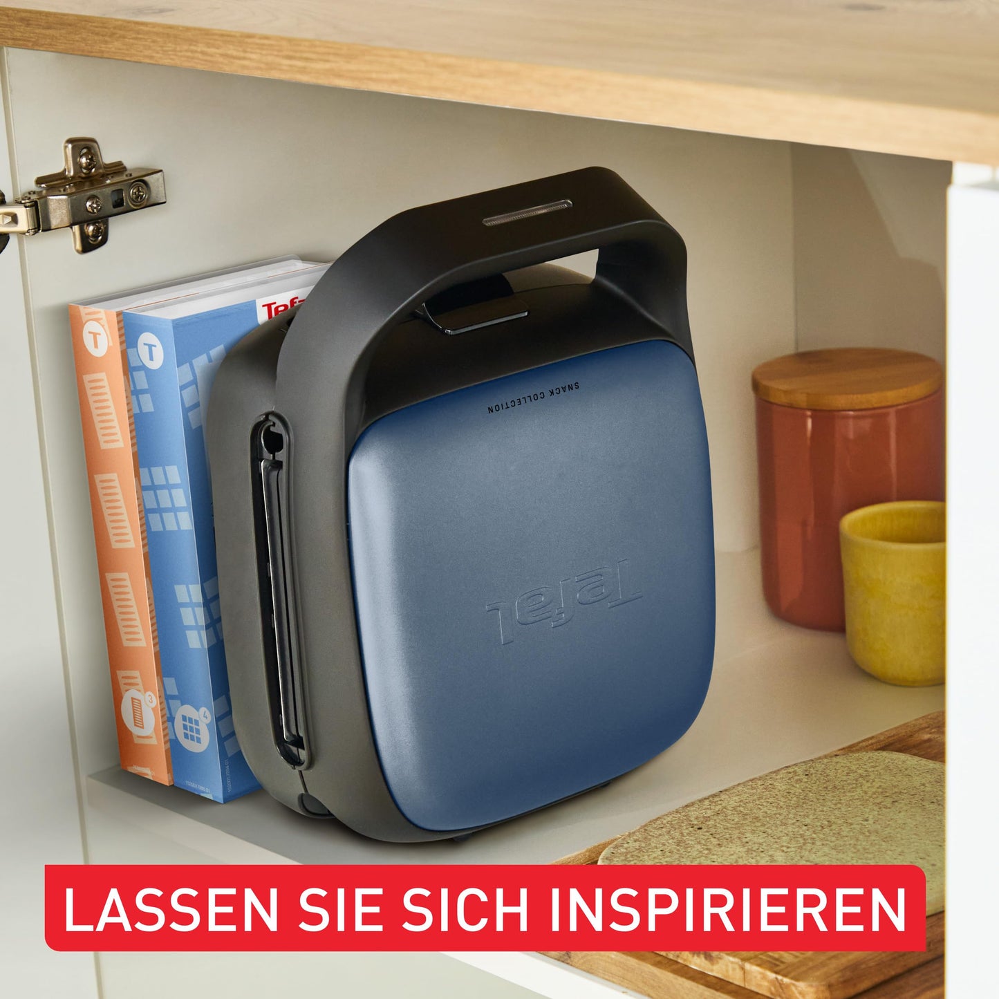 Tefal Snack Collection Sandwich and Waffle Maker, 700W, 2 Removable Plate Sets Included, Non-Stick Coating, Space Saving, Includes Recipe Books, Black/Blue, SW8674F0