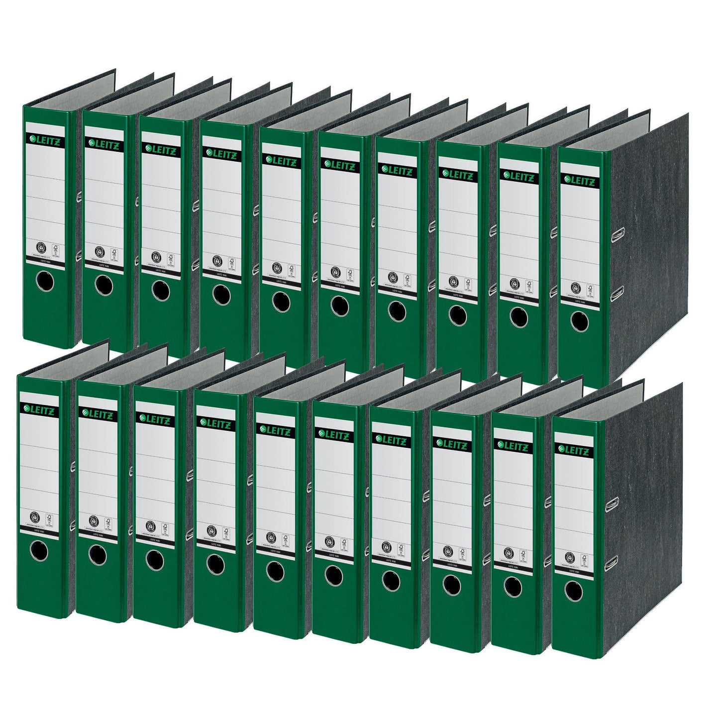 Leitz quality folders 180°, pack of 20, A4, 100 percent recycled cardboard, 8 cm spine width, cloud marble paper, green spine, 10805055 - 10800055