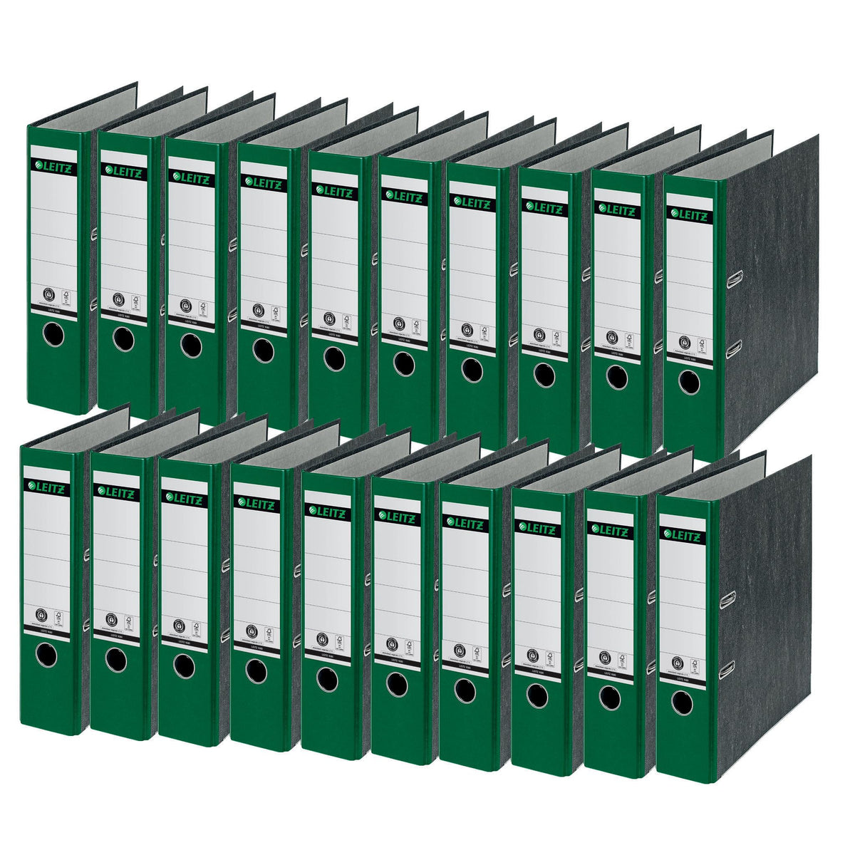 Leitz quality folders 180°, pack of 20, A4, 100 percent recycled cardboard, 8 cm spine width, cloud marble paper, green spine, 10805055 - 10800055
